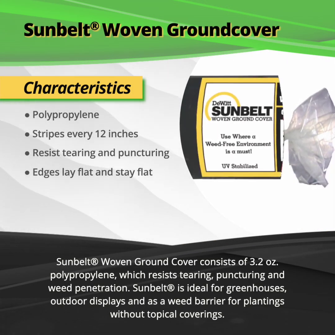 thumbnail video image 2 of DeWitt 3-Pack Sunbelt Weed Barrier Fabric 3.2 oz, Heavy-Duty Ground Cover, 3 x 300 Feet, 2 of 11