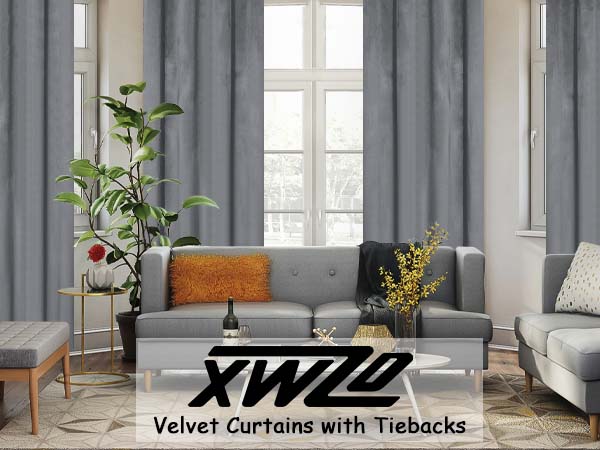 thumbnail video image 2 of XWZO Velvet Blackout Curtains for Bedroom - Soft Room Darkening & Noise Reducing Window Curtain Drapes for Farmhouse/Sliding Glass Door with Tiebacks, Grommet, Navy Blue, W52 x L72, Set of 2, 2 of 8