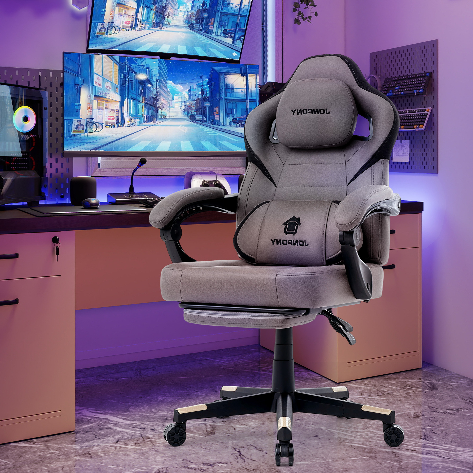 thumbnail video image 2 of JONPONY Big and Tall Gaming Chair,Ergonomic Design with Lumbar Cushion and Footrest,High Back Office Chair Support 8 Hours Long Sitting, Computer Chair,GREY, 2 of 9
