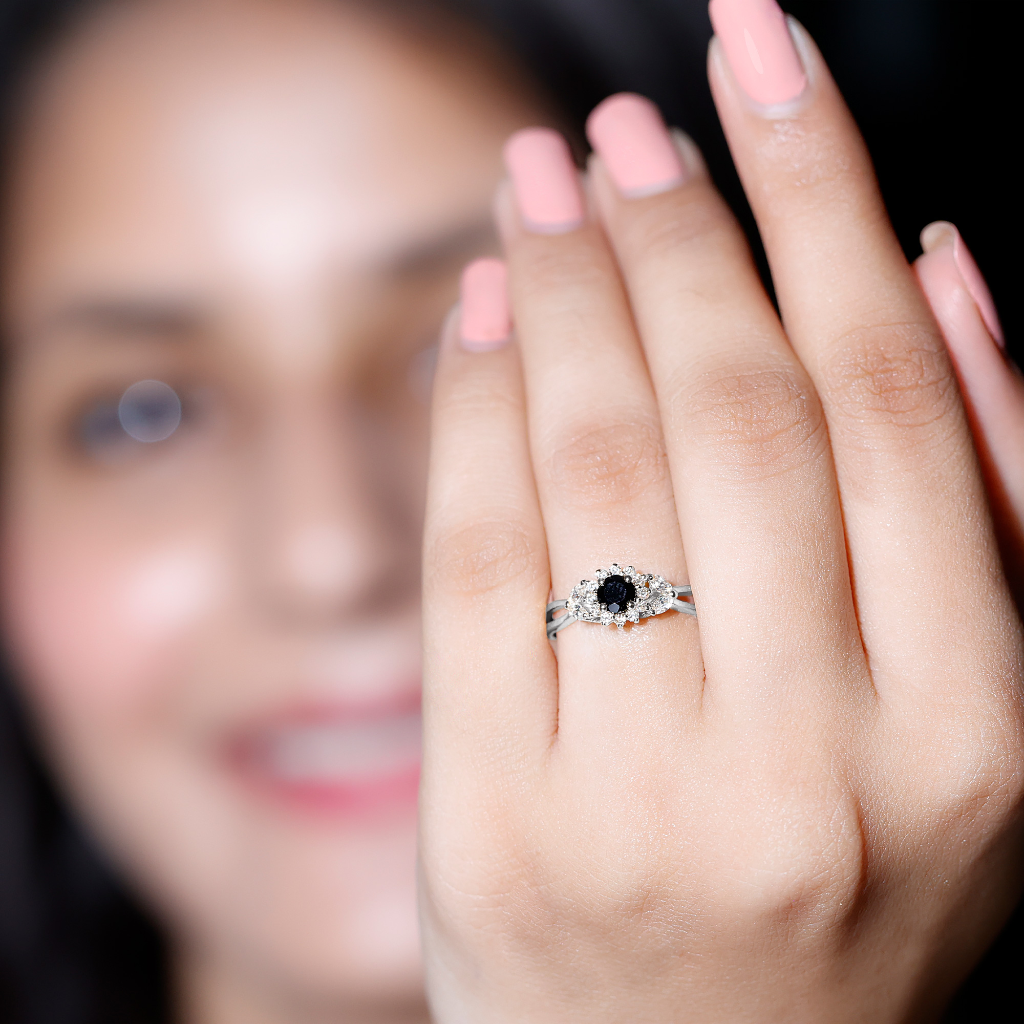thumbnail video image 2 of Rosec Jewels Natural Black Onyx and Diamond Ring, Black Onyx Flower Engagement Ring with Diamond, 18K White Gold, US 7.50, 2 of 8