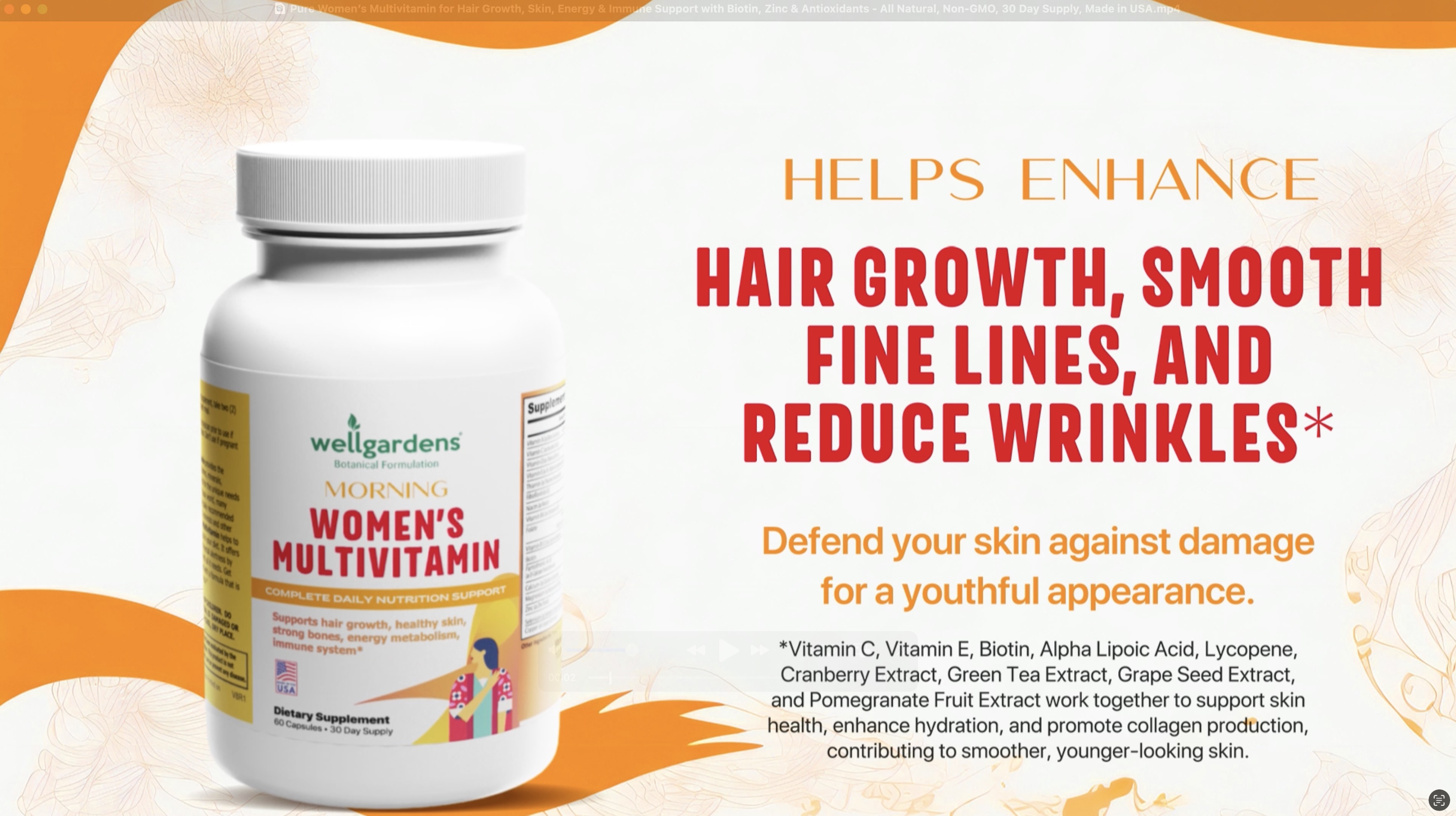 thumbnail video image 2 of Pure Women’s Multivitamin for Hair Growth, Skin, Energy & Immune Support with Biotin, Zinc & Antioxidants - All Natural, Non-GMO, 30 Day Supply, Made in USA, 2 of 7