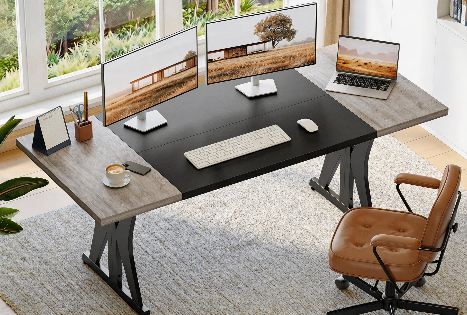 thumbnail video image 2 of Bestier 70" Executive Desk, Large Computer Desk for Home Office with 1.18" Thick Wood Top, Modern Writing and Study Table for Professional Working, Sturdy Executive Office Desk for Home Office, Brown, 2 of 14