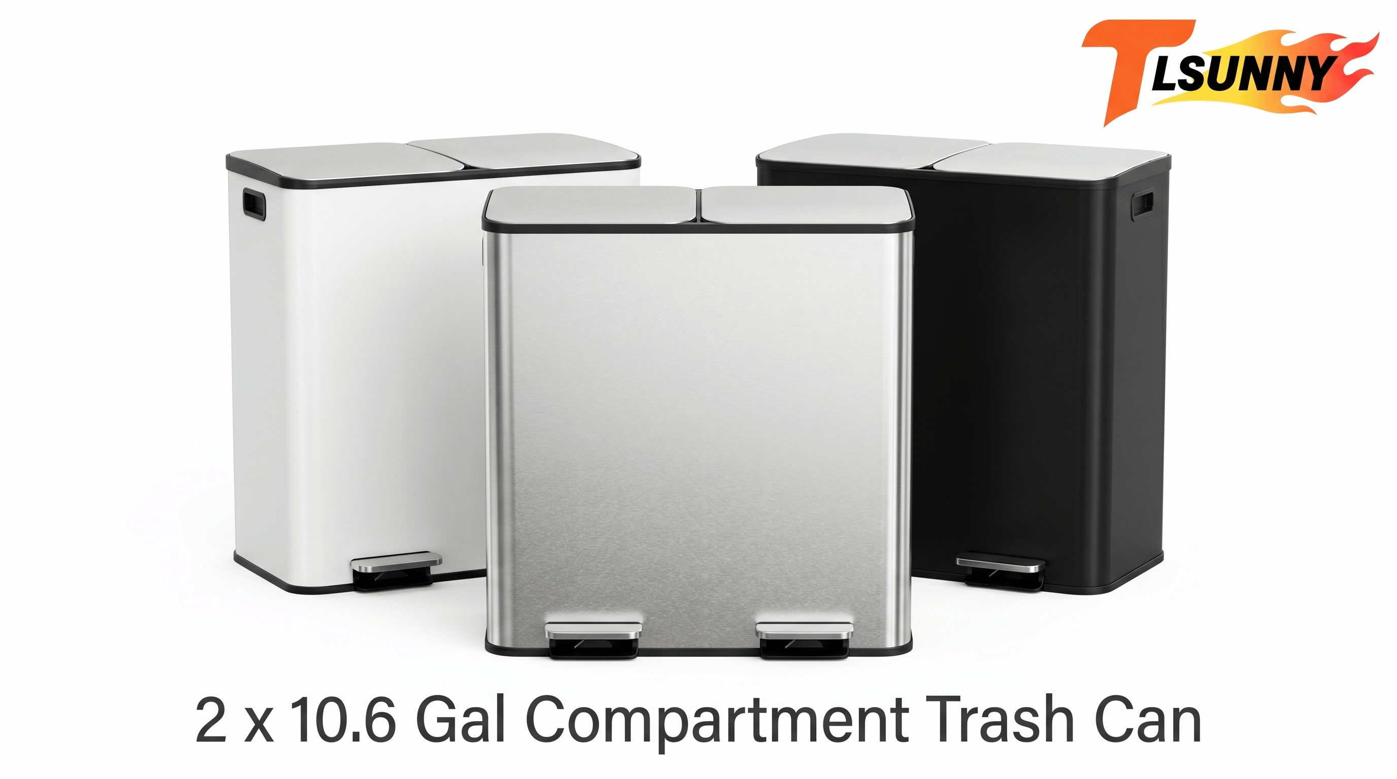 thumbnail video image 2 of TLSUNNY 21 Gal Kitchen Dual Trash Can with Recycle Bin, Stainless Steel Garbage Can with Lid, Deodorizer Compartment, Odor-Proof and Fingerprint Resistant, 2 of 11
