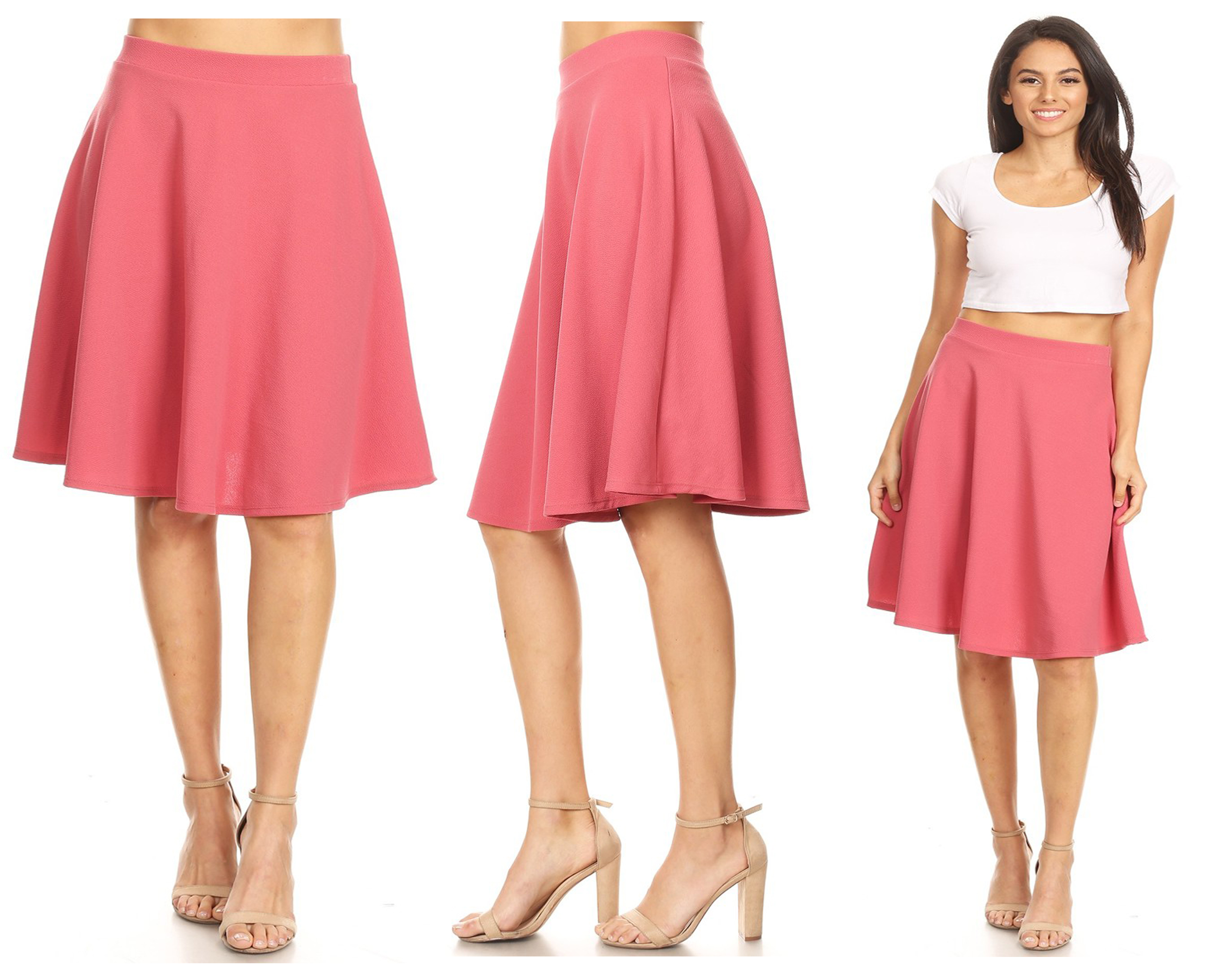 thumbnail video image 2 of Women's High Waist Basic Stretchy Casual Solid A-Line Midi Skirts, 2 of 6