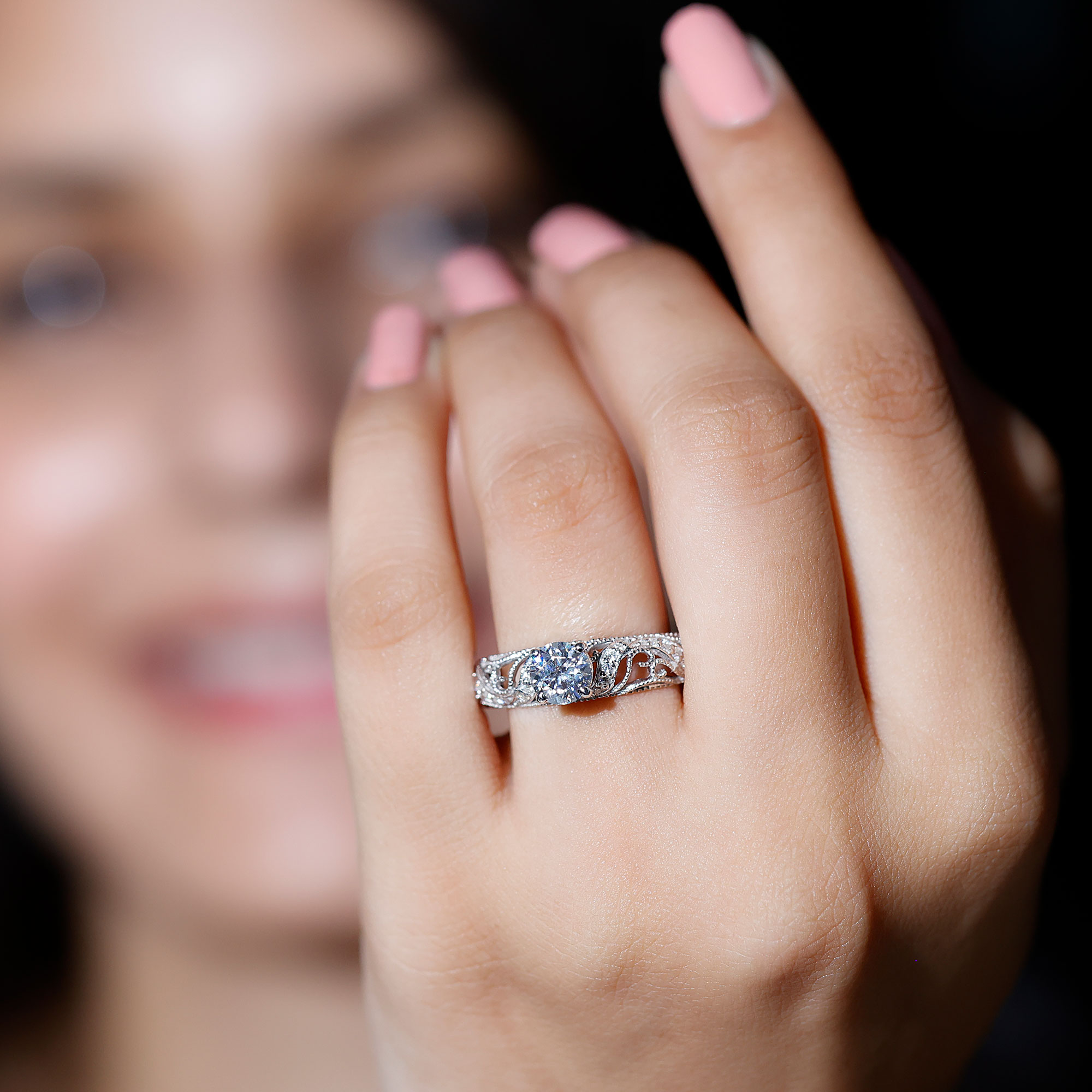 thumbnail video image 2 of Rosec Jewels Vintage Inspired Engagement Ring - 1 ct Lab Created Diamond Ring - 6 MM - EF-VS Grade, 925 Sterling Silver, US 4.00, 2 of 8