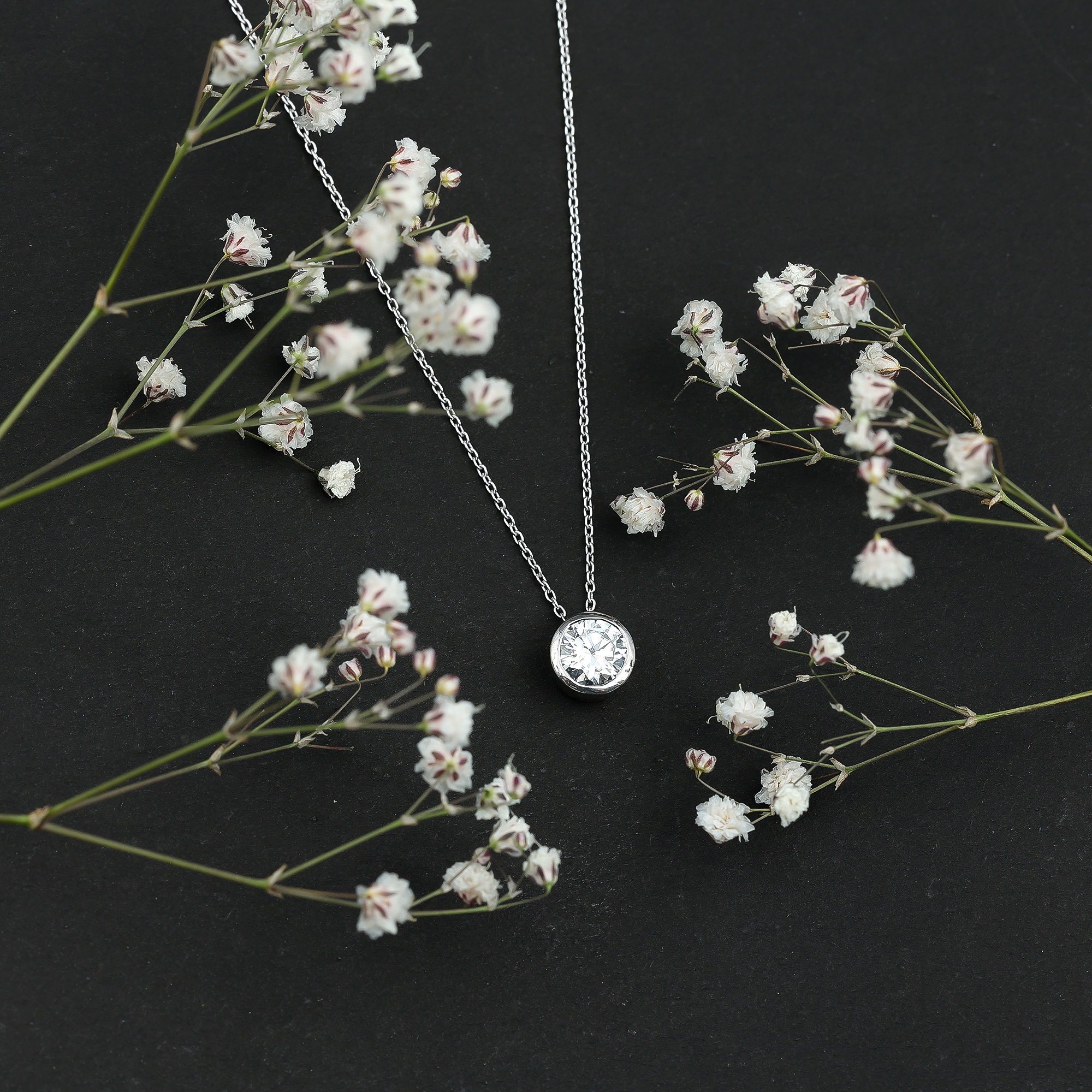 thumbnail video image 2 of Rosec Jewels Simple Moissanite Solitaire Necklace for Women - 7 mm - D-VS1 Quality, 10K White Gold, 2 of 8