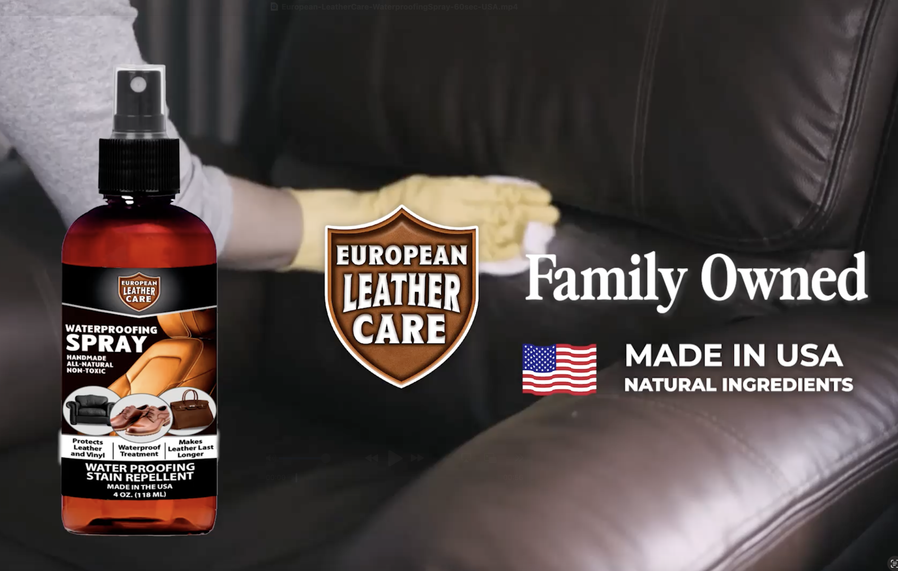 thumbnail video image 2 of European Leather Care Waterproofing Shoe Spray - 8 oz All Natural Non-Toxic Leather Shoe Suede Protector Spray - Waterproof Spray Shoes Rain and Stain Repellent Spray for bag, Furniture, Car Interior, 2 of 8