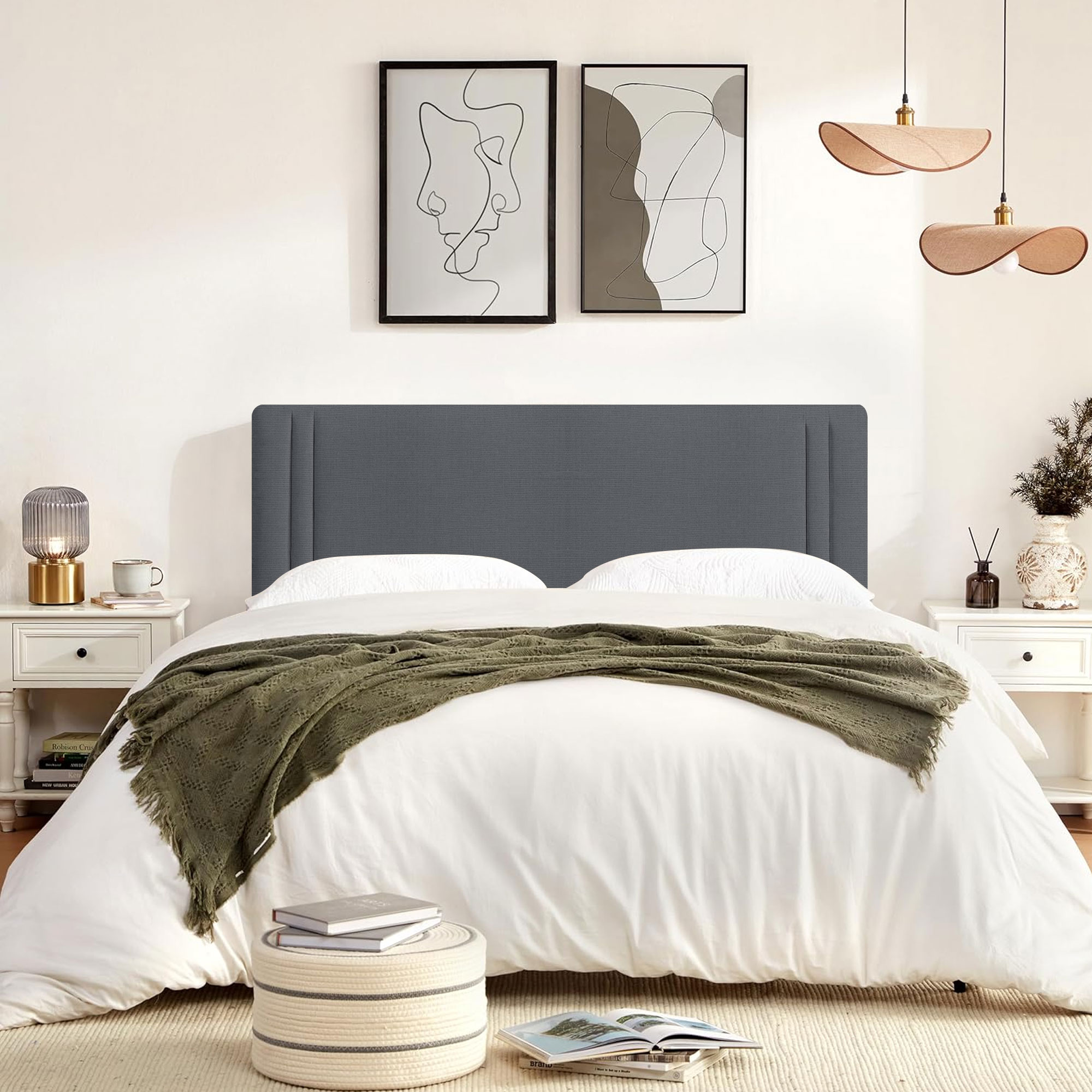 thumbnail video image 2 of JONPONY Upholstered Twin Headboard,Solid Wood Head Board with Linen Fabric,Adjustable Height Headboard from 37" to 51",Bed Frame Adapters,Headboard Only,Gray, 2 of 11