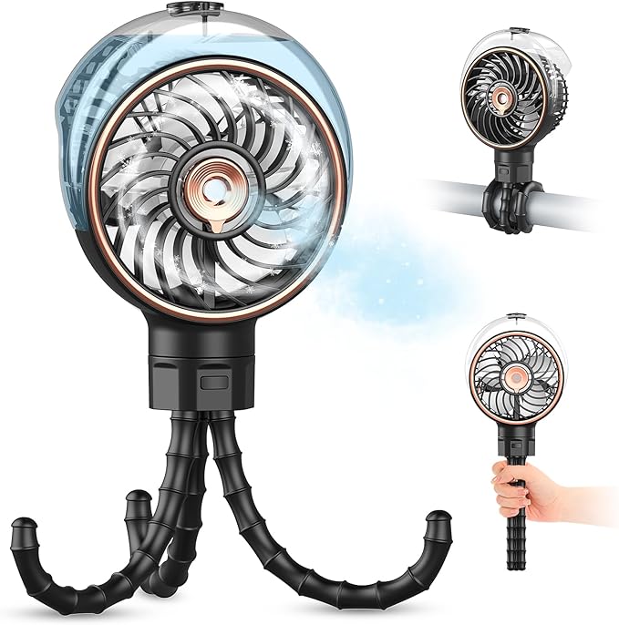 thumbnail video image 2 of JINLICTE Stroller Fan with Mist, 100ml Misting Portable Fan for Stroller, Baby Fans with Detachable Tripod, Baby Essentials, Clip on Fans for Crib, Treadmill, Car Seat, Outdoor Black, 2 of 10