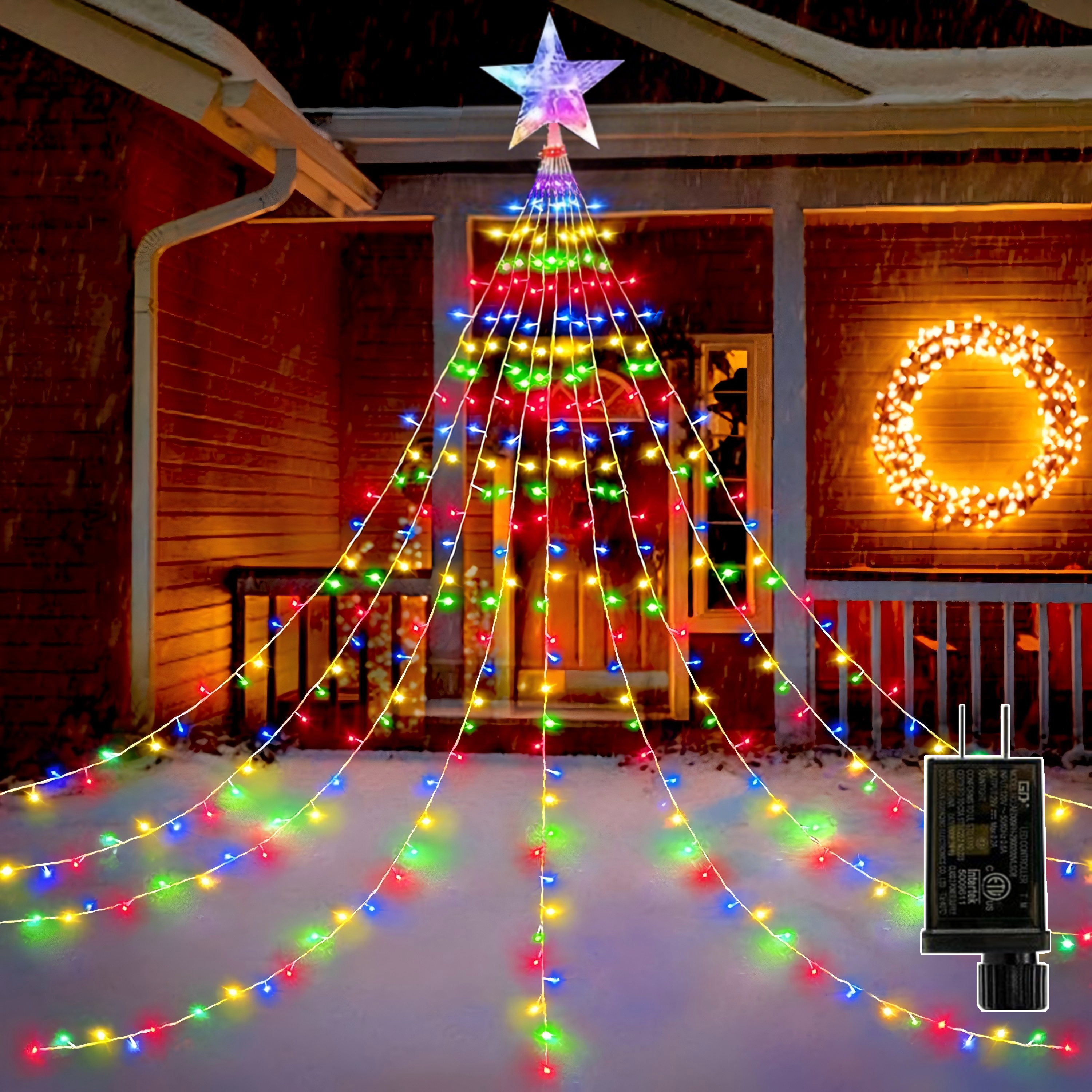 thumbnail video image 2 of PMMIPNW Christmas Tree Lights Plug in 180LED, Christmas String Light with Topper Star, Waterfall Xmas Tree Lights with for 6ft - 8ft Tree Wall Decoration (Multicolor), 2 of 8