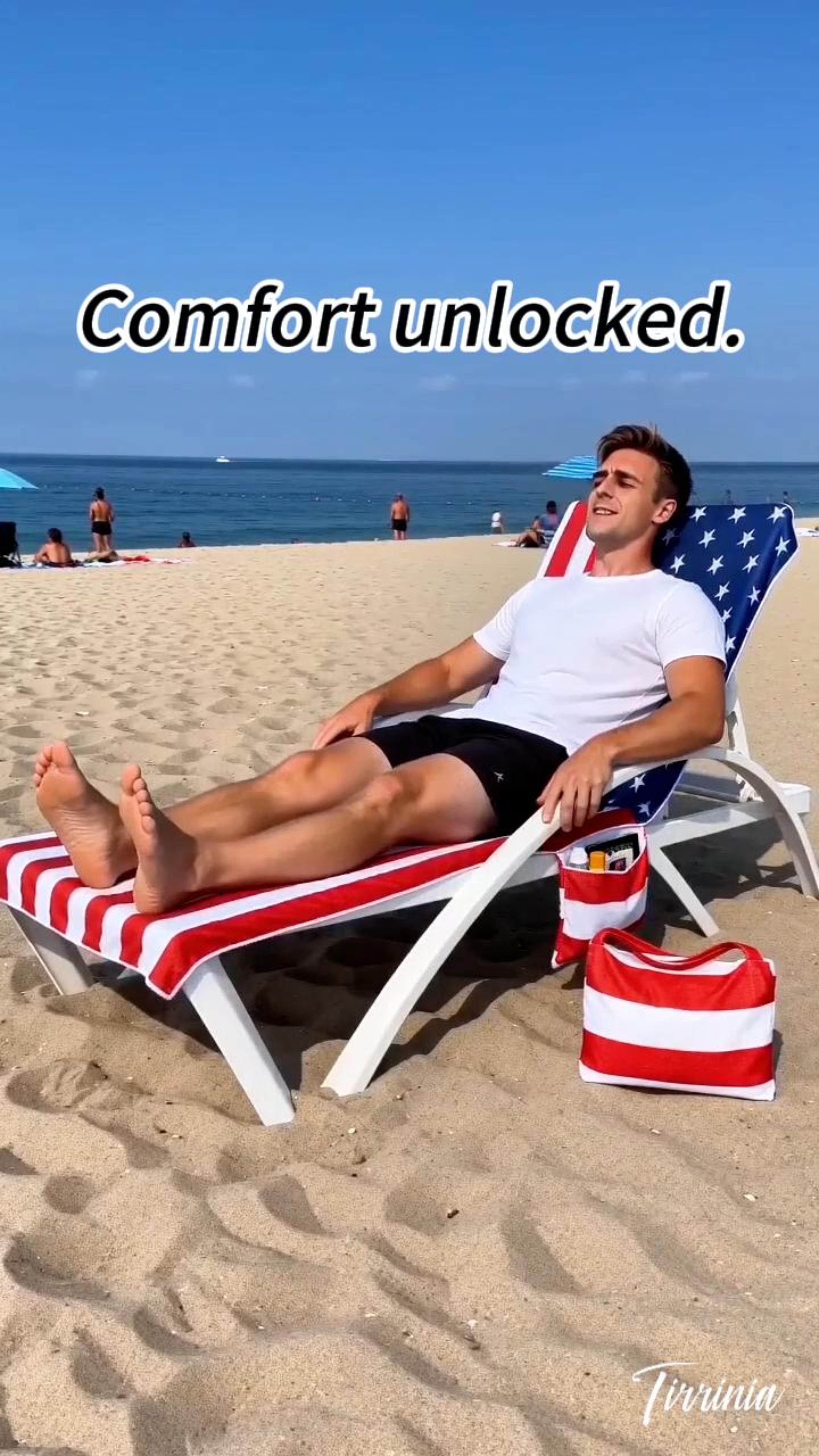 thumbnail video image 2 of Tirrinia Beach Lounge Chair Cover, Portable Chaise Beach Towel, Sunbathing for Beach Pool Patio Garden Courtyard Outdoor Trips, 31 x 73 inch, Flag Design, 2 of 8
