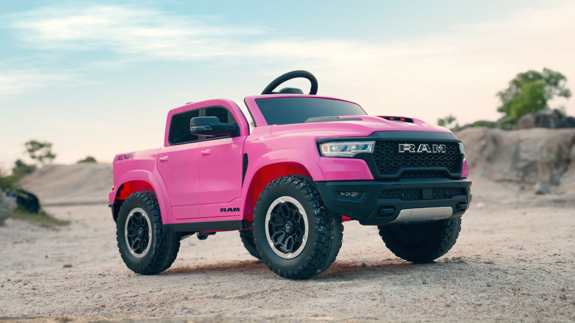 thumbnail video image 2 of Ram Ride on Car Toys, 12V RAM 1500 Battery Powered Ride on Toy Truck with Remote Control, Electric Car for Kids Girls 3-5 w/ Bluetooth, Rear Storage Trunk, Safety Belt, 4 Wheelers, Blue, 2 of 9