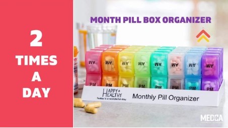 thumbnail video image 2 of Pill Organizer Monthly - 31 Day Am/Pm Daily 32 Pill Cases for Each Day, Organizer Box for Vitamins, Medicine and Medication, 2 of 10
