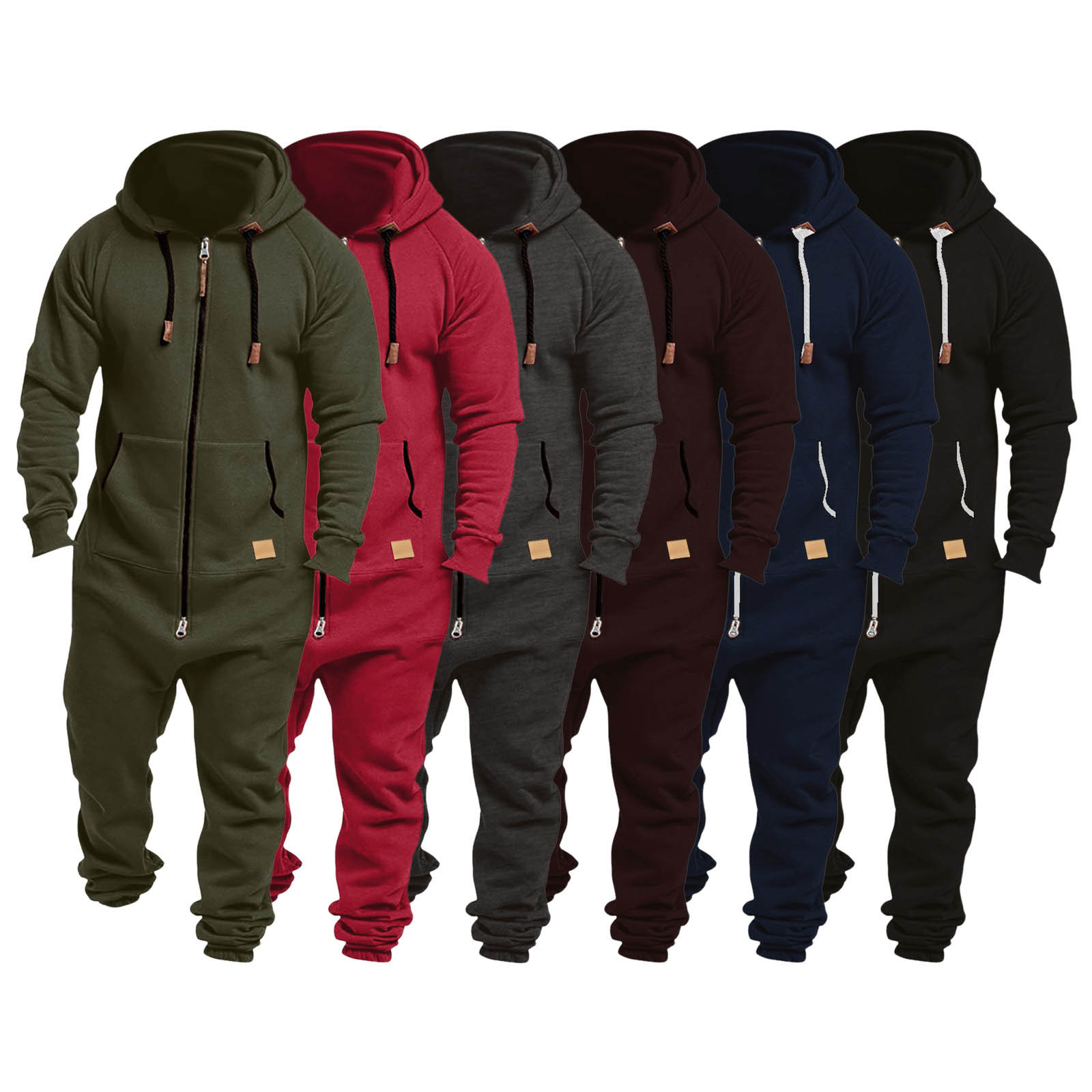 thumbnail video image 2 of CHENge Mens Hooded Jumpsuit Full Zip Up Onesie Work Coverall Rompers Plus Size One Piece Overalls Jogging Suit with Pockets, 2 of 6