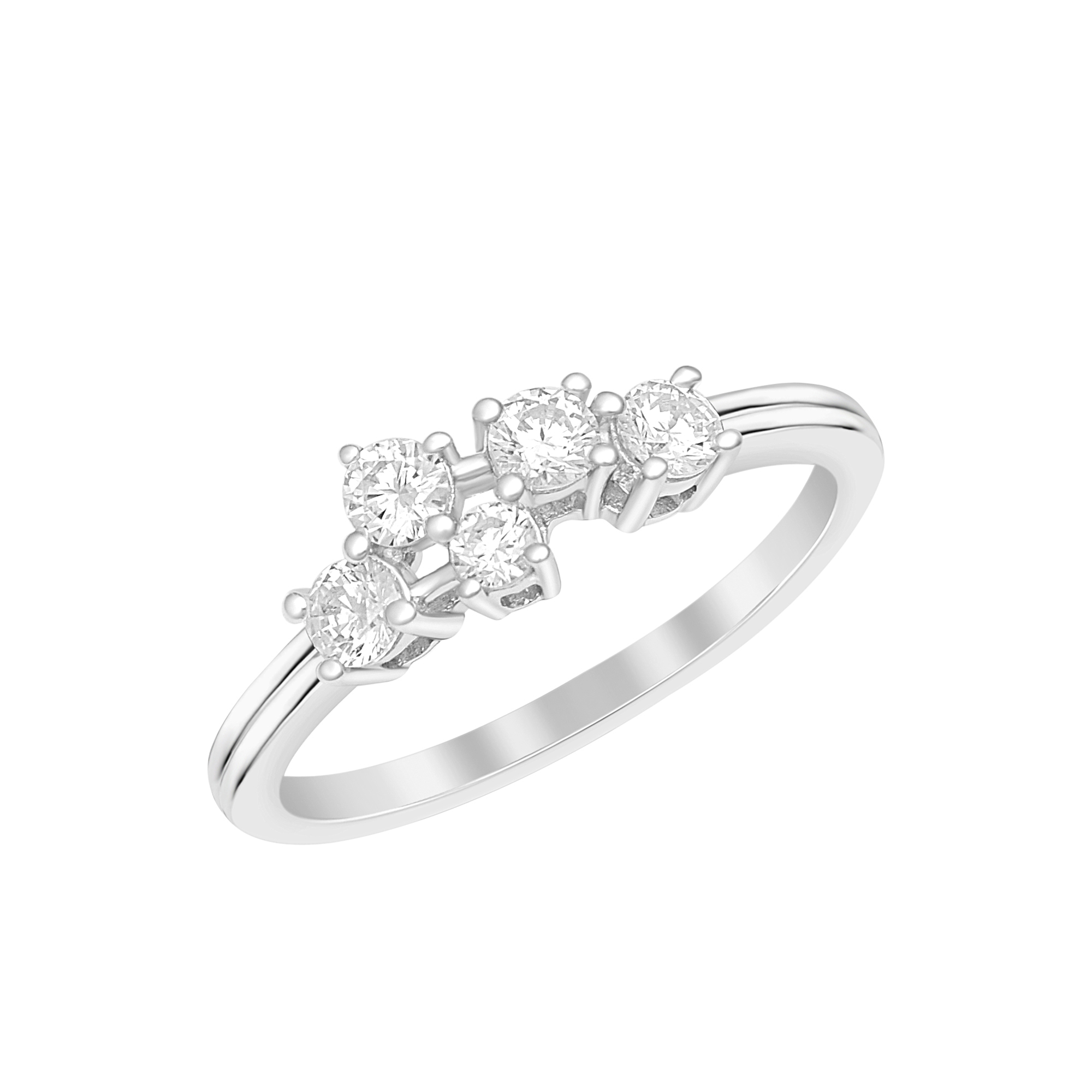 thumbnail video image 2 of 0.40 Ct Round Shape White Cubic Zircon 925 Sterling Silver Five Stone Stackable Women Ring, 2 of 7