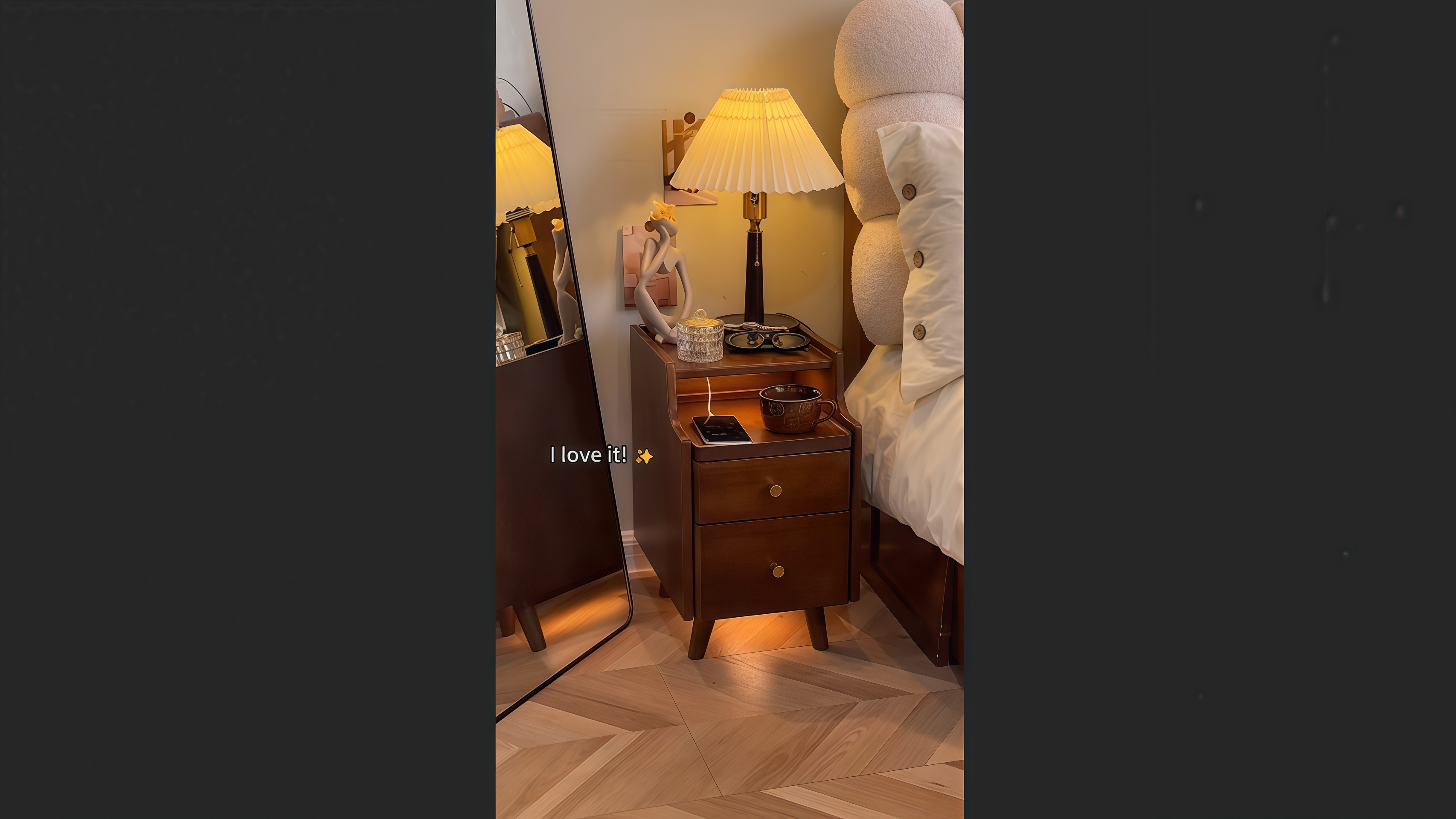 thumbnail video image 2 of KASLANDI Solid Wood Nightstand, Nightstand with 2 Drawers, White Bedside Table for Bedroom, 2 of 10