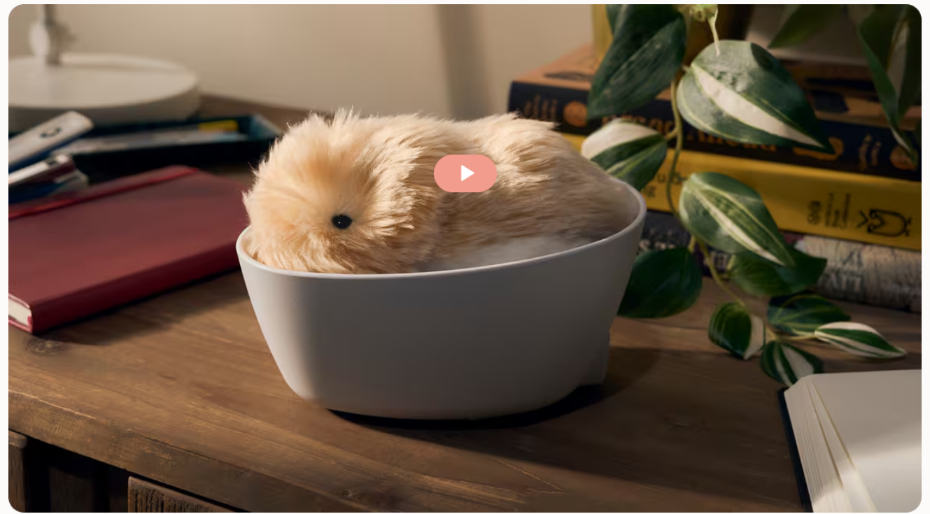 thumbnail video image 2 of Casio Moflin AI Companion Pet, Interactive Emotional Support, Touch, Motion, Light & Voice Responsive, Silver, 2 of 6