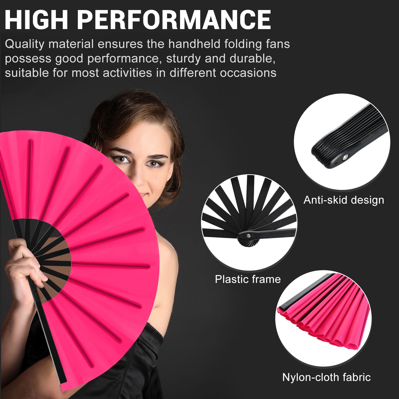thumbnail video image 2 of 2pcs pack Large Foldable Hand Fan 27cm 11inch 2pcs Black Solid Handheld Fan for DIY Painting, 2 of 7