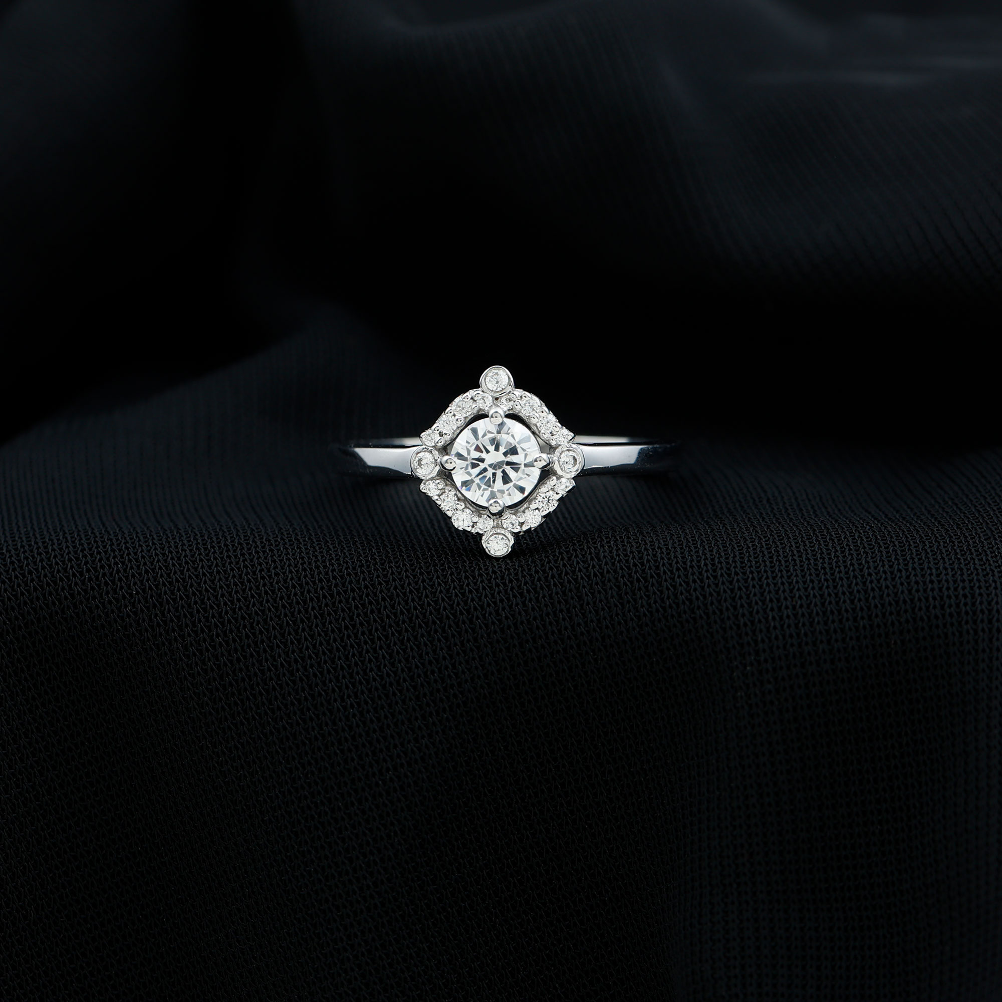 thumbnail video image 2 of Rosec Jewels Lab Grown Diamond Engagement Ring - Vintage Inspired Halo Ring - 5 mm, EF-VS Quality, 18K White Gold, US 10.00, 2 of 8
