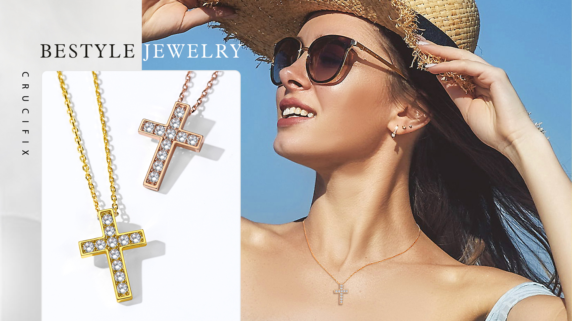 thumbnail video image 2 of Bestyle Sterling Silver Cross Necklace for Women, Gold Plated Small Cross Pendant Necklace Choker Birthday Christmas Prayer Gifts for Daughter Mom, 2 of 9