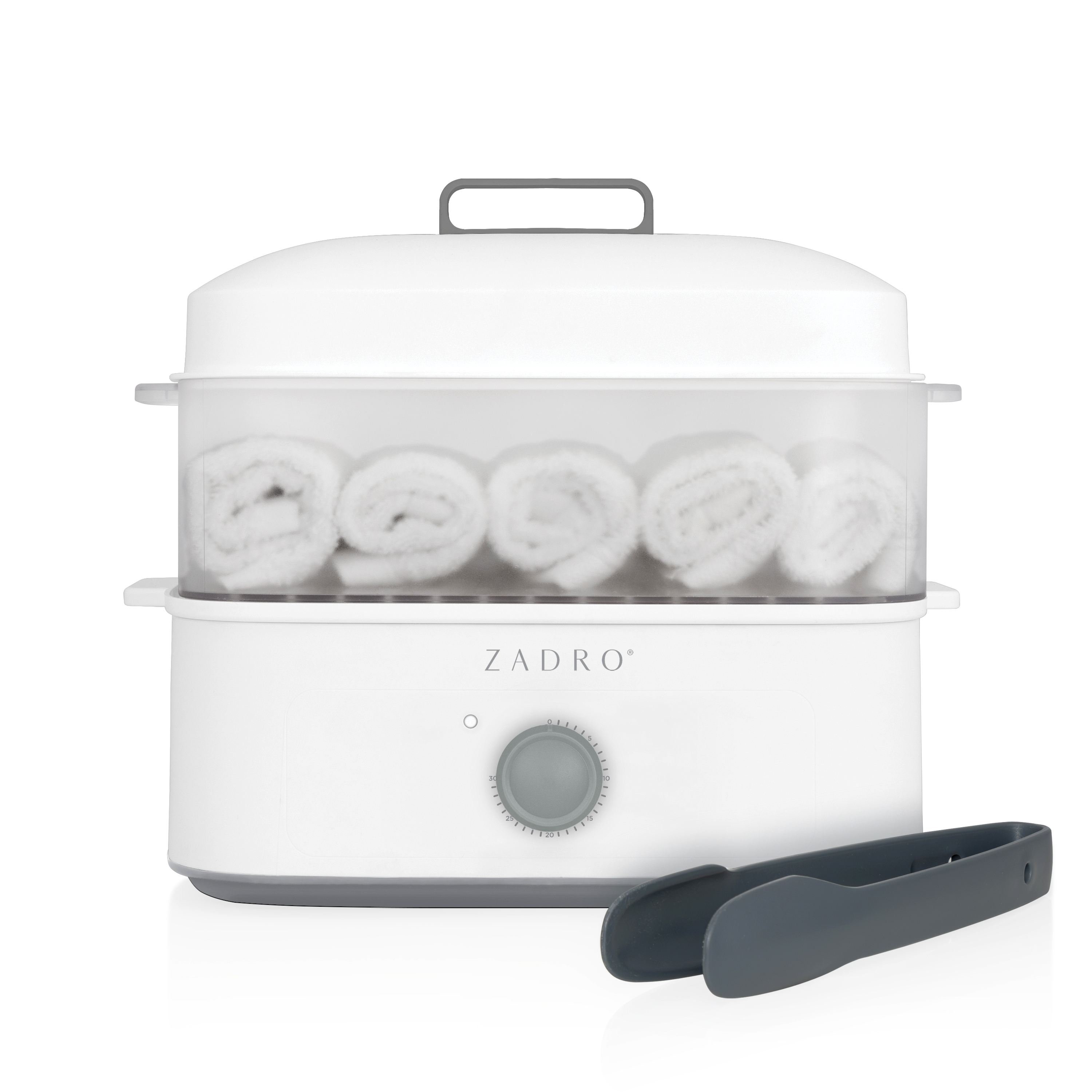 thumbnail video image 2 of Zadro Towel Steamer with Tongs 8L Steam Tray 1.7L Tank Up to 12 wash cloths, 2 of 8