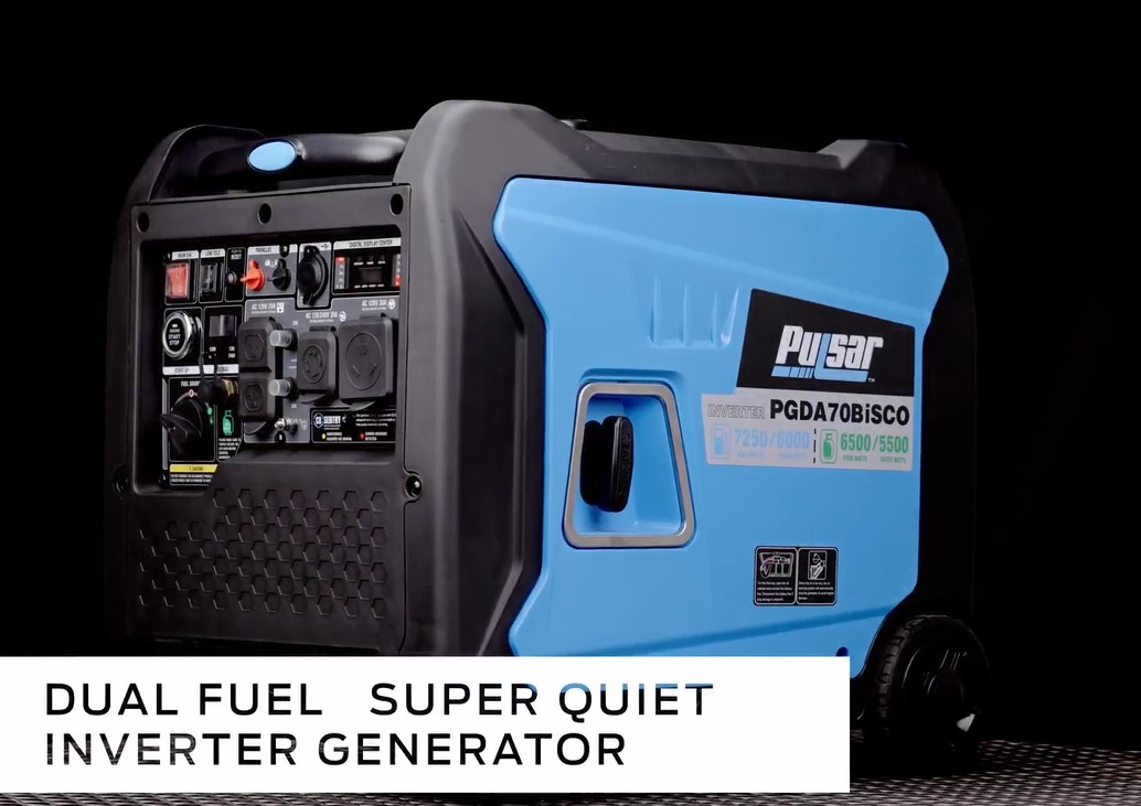 thumbnail video image 2 of Pulsar 7,250 Watt Super Quiet Dual Fuel Inverter Generator with Remote Start and CO Sentry, 2 of 9