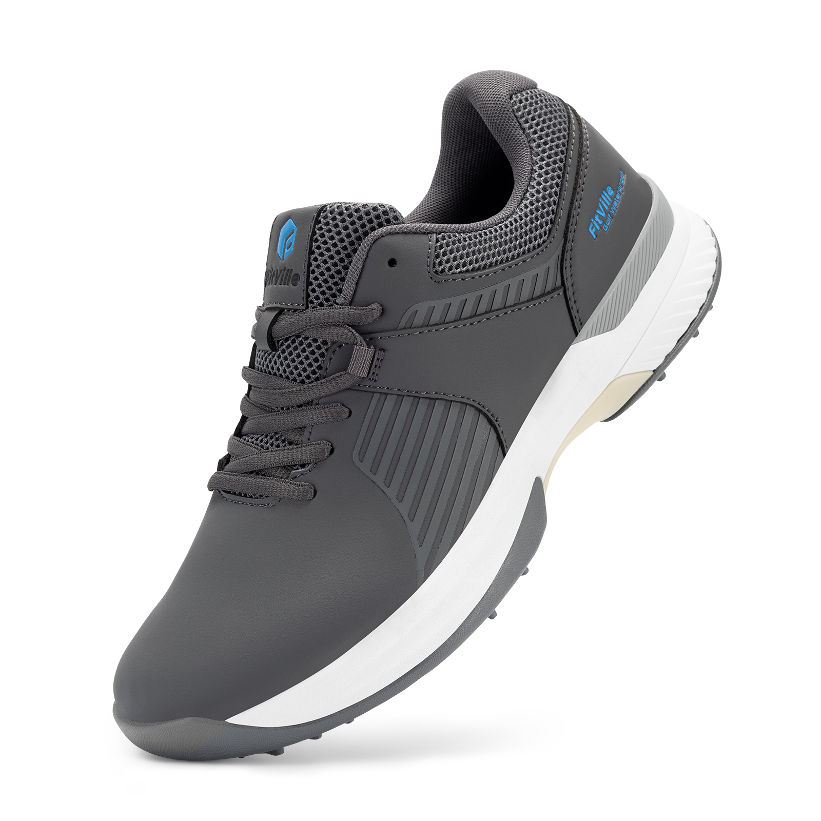 thumbnail video image 2 of FitVille Extra Wide Golf Shoes for Men Waterproof Professional Spiked Golfers Training Sneakers with Arch Support, 2 of 8