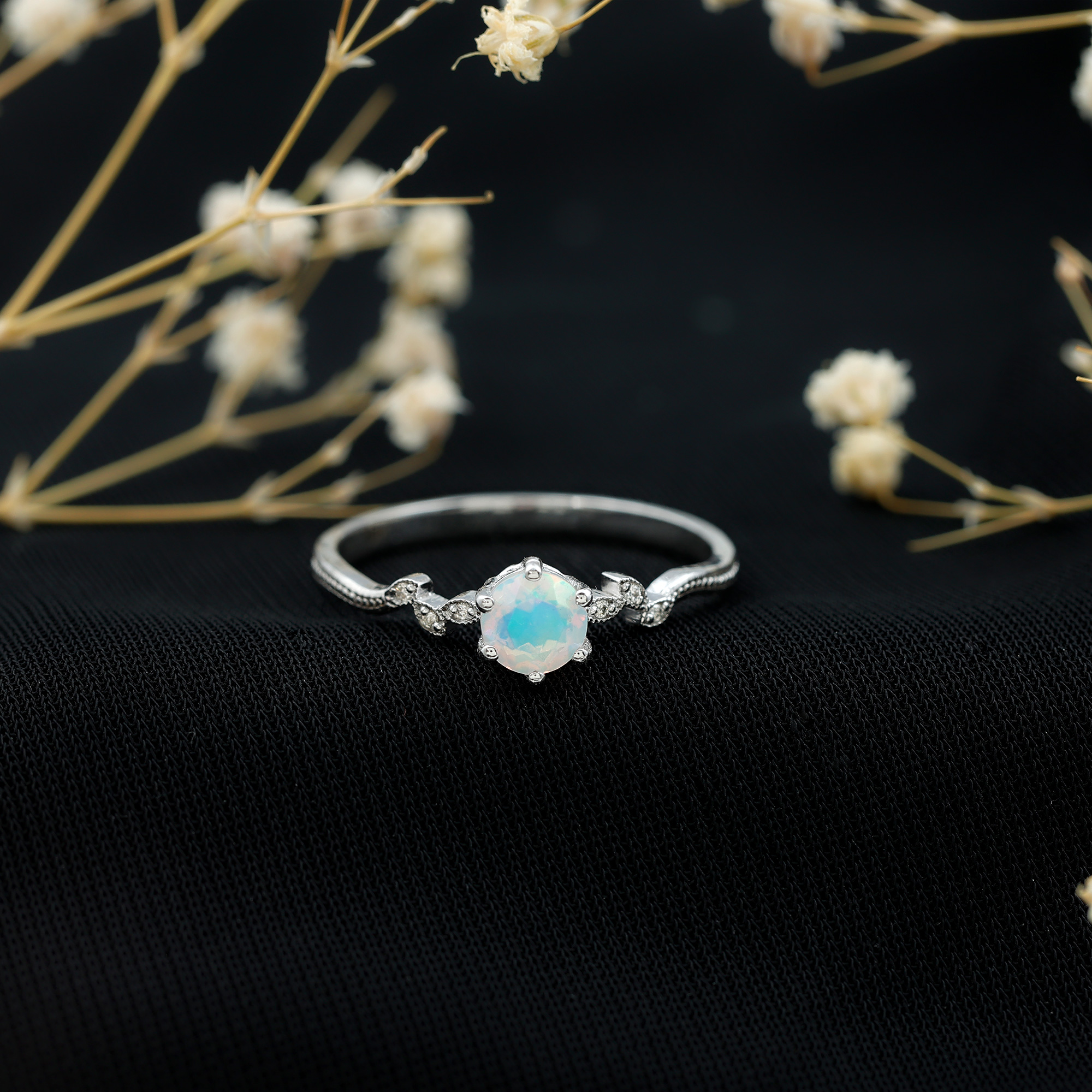 thumbnail video image 2 of Rosec Jewels Ethiopian Opal Promise Ring with Diamond - Leaf Ring - AAA Quality Certified - Ready to Gift with Jewelry Box, 14K Yellow Gold, US 10.00, 2 of 8