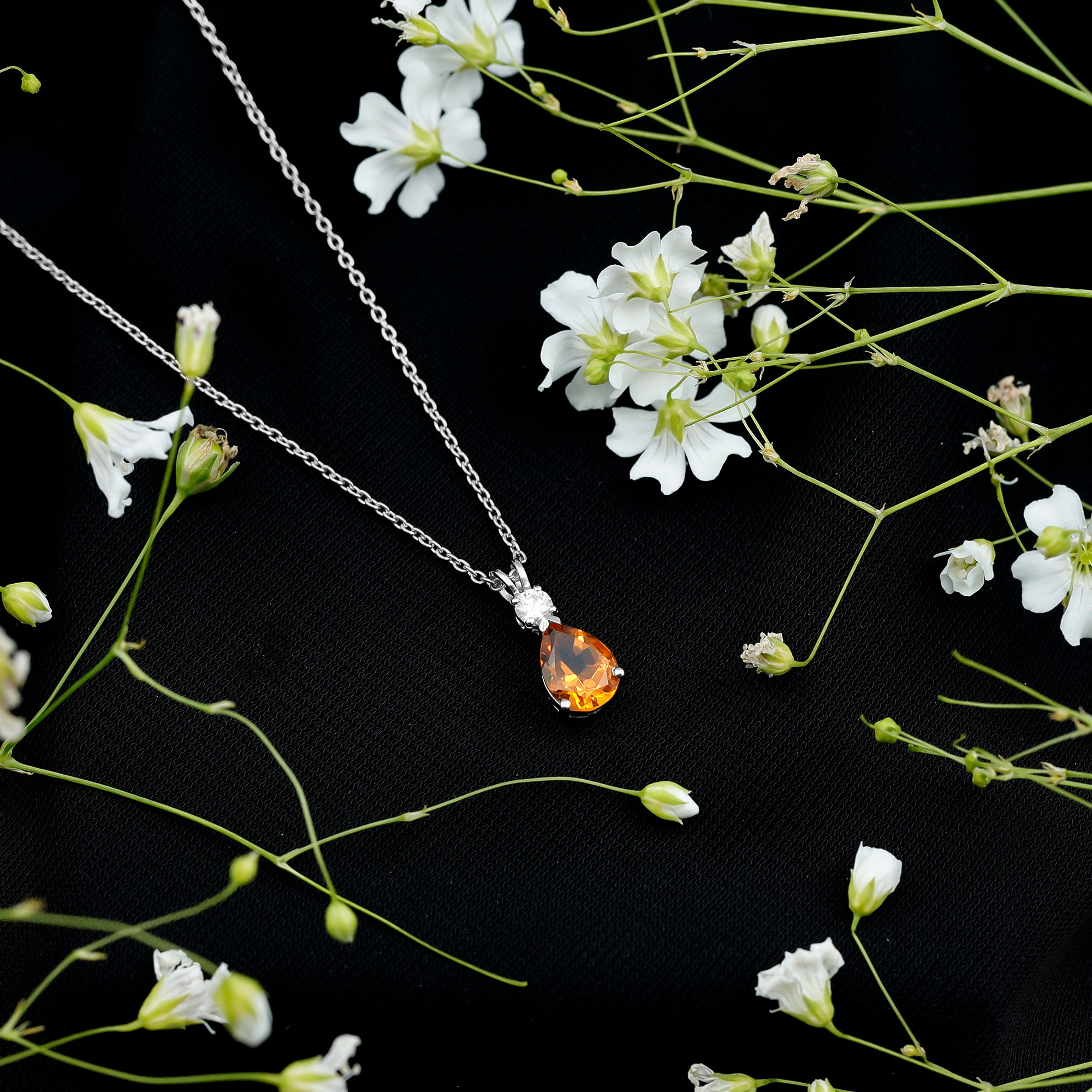 thumbnail video image 2 of Rosec Jewels 6X8 MM Citrine and Moissanite Two Stone Drop Pendant for Women, 925 Sterling Silver, 2 of 8