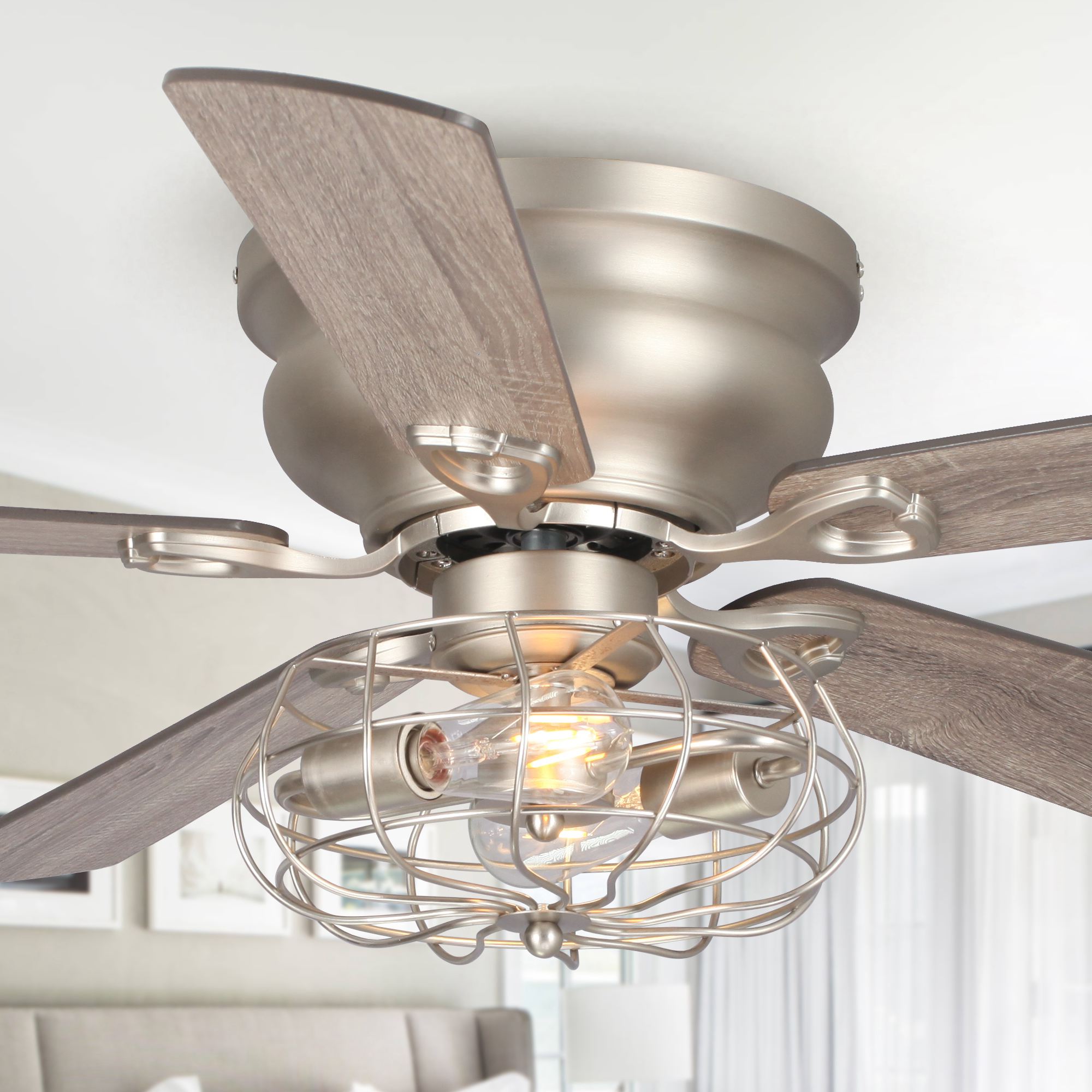 thumbnail video image 2 of Flush Mount Ceiling Fan with Lights Low Profile Ceiling Fan 5 Reversible Blades Remote Control, 48 inch, 2 of 15