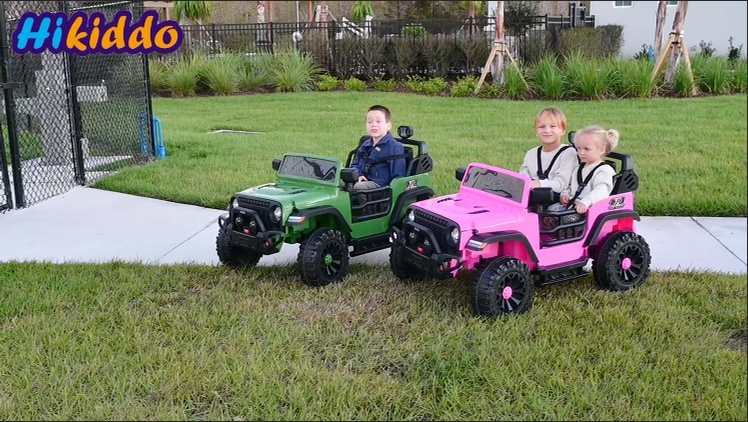 thumbnail video image 2 of Hikiddo 24V Kids Ride on Toy Truck, 4WD 2 Seater Electric Ride on Car for Big Kids w/ Remote, Bluetooth, 4x200W Motors - Pink, 2 of 10
