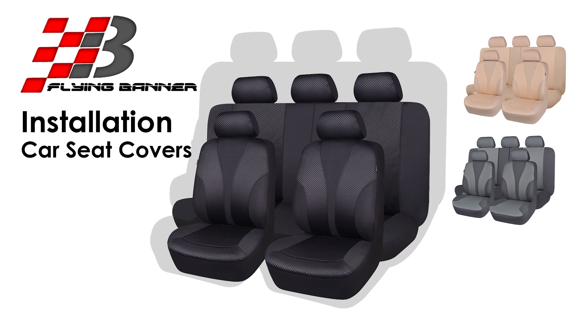 thumbnail video image 2 of Flying Banner Universal Full Set Washable Car Seat Covers for Car Truck SUV Van Solid Beige, 2 of 7