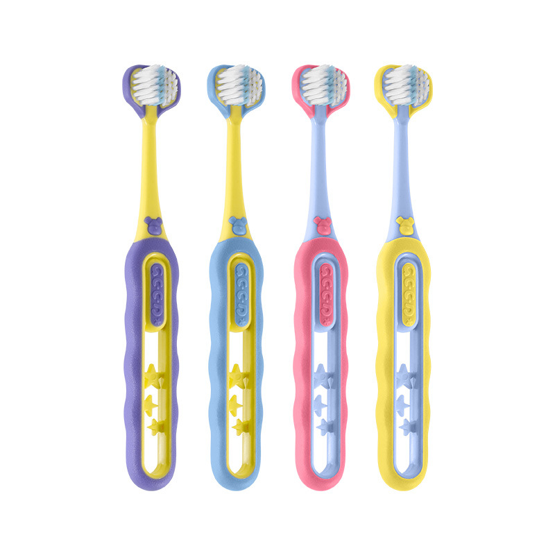 thumbnail video image 2 of 4 Pack 3 Sided Kids Toothbrushes, Soft Bristles for Children with Autism,Suitable for children ages 3 to 12, 2 of 7