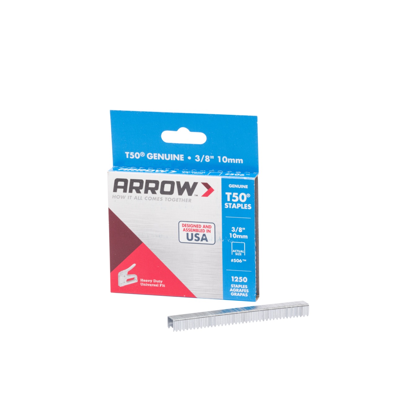 Arrow Fastener Flat Crown Staples, 1/2 x 3/8, Silver - 1250 pack