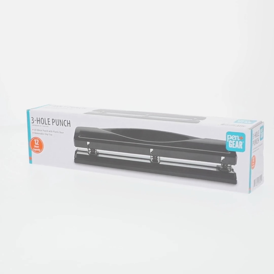 Merangue All-Steel 3-Hole Punch – Adjustable Heads, 8-Sheet Capacity, Black – Perfect For School, Home, Or Office