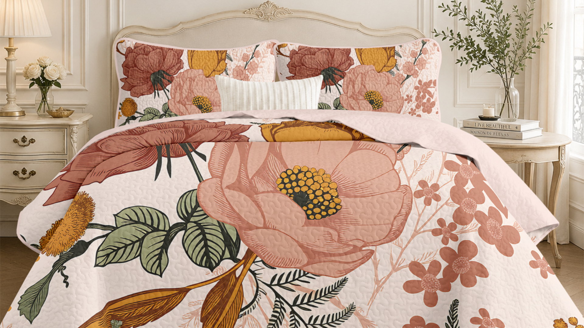 thumbnail video image 2 of Flymme Twin Quilt Bedding Sets,2 Piece Soft Lightweight Bedspread with Pillow Sham,Botanical Reversible Boho Bedding for Home Bedroom Decor, 2 of 10