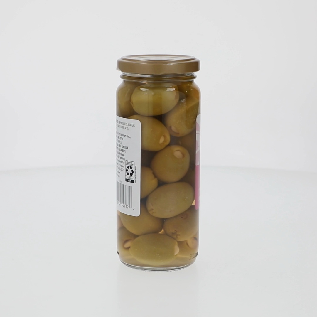 Great Value Stuffed Garlic Green Olives 7oz Jar savory salty snack