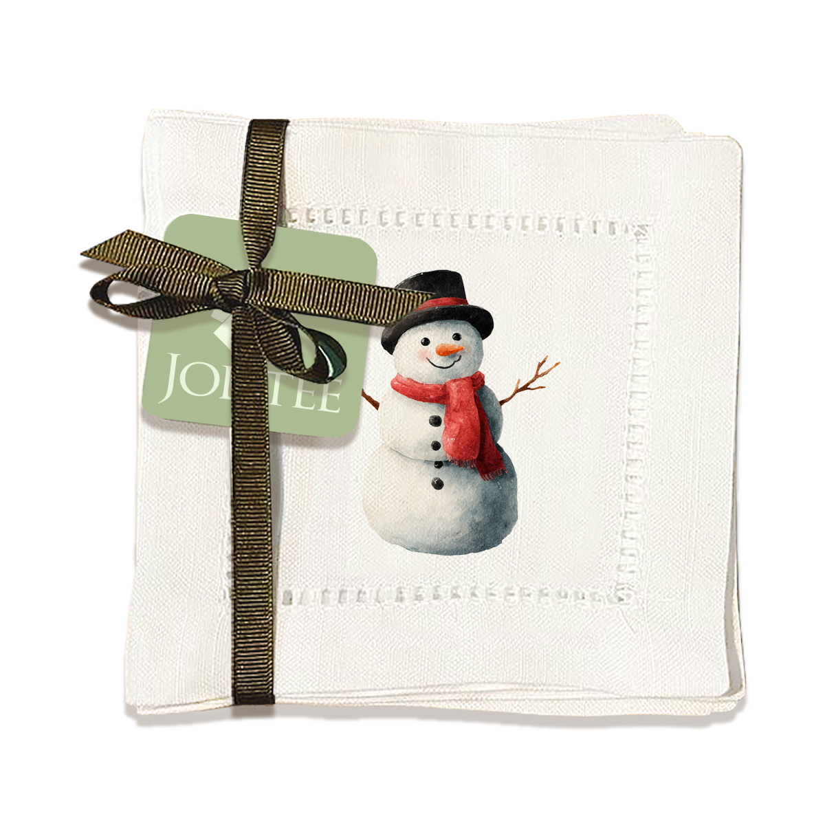 thumbnail video image 2 of Jolitee Christmas Decorative Hemstitch Cocktail Napkins, 6"x6" Washable Linen-Like Cloth Napkins, Handmade for Holiday Entertaining & Everyday Use (Snowman, Set of 6), 2 of 8