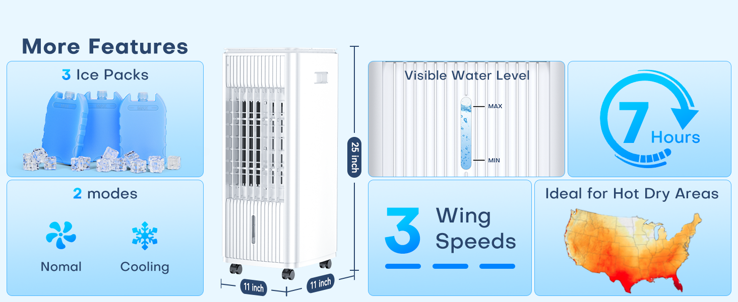 thumbnail video image 2 of 25" Windowless Portable Air Coolers, Double Tanks for 16H Cooling, 3-IN-1 Evaporative Air Cooler, Remote&Smart Timer, 3 Speed&Mode, 120° Swing Swamp Cooler for Bedroom, 2 of 10