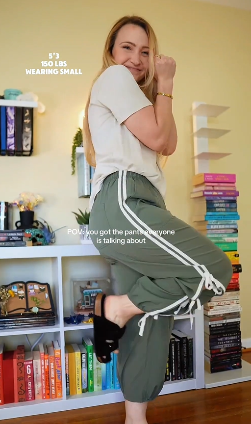 thumbnail video image 2 of Lentta Parachute Pants for Women Elastic High Waist Full Twist Hiking Cargo Pants Trousers, 2 of 8