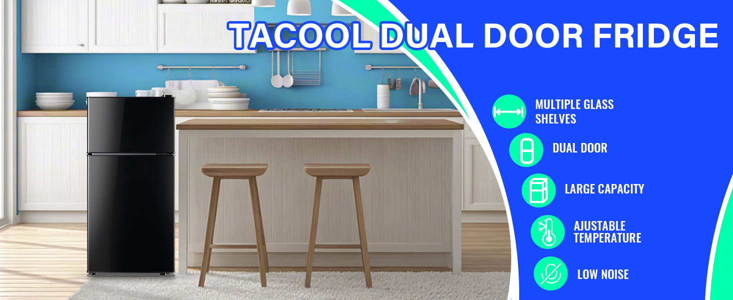 thumbnail video image 2 of TACOOL Apartment Size Mini Fridge Dual Door 2.4Cu.ft Dorm Refrigerator, Black, New, 2 of 7