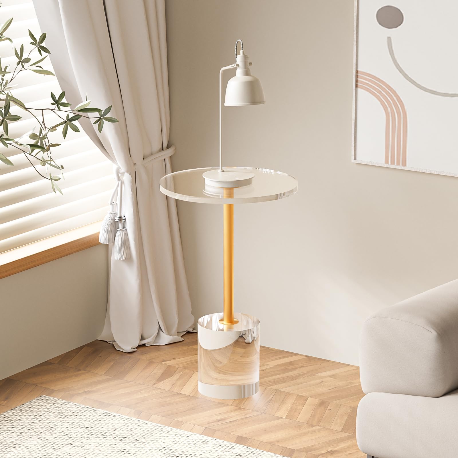 thumbnail video image 2 of VDGPWA 14" Clear Round Acrylic End Table, Thick Side Table for Living Room, Bedroom and Office, 2 of 8