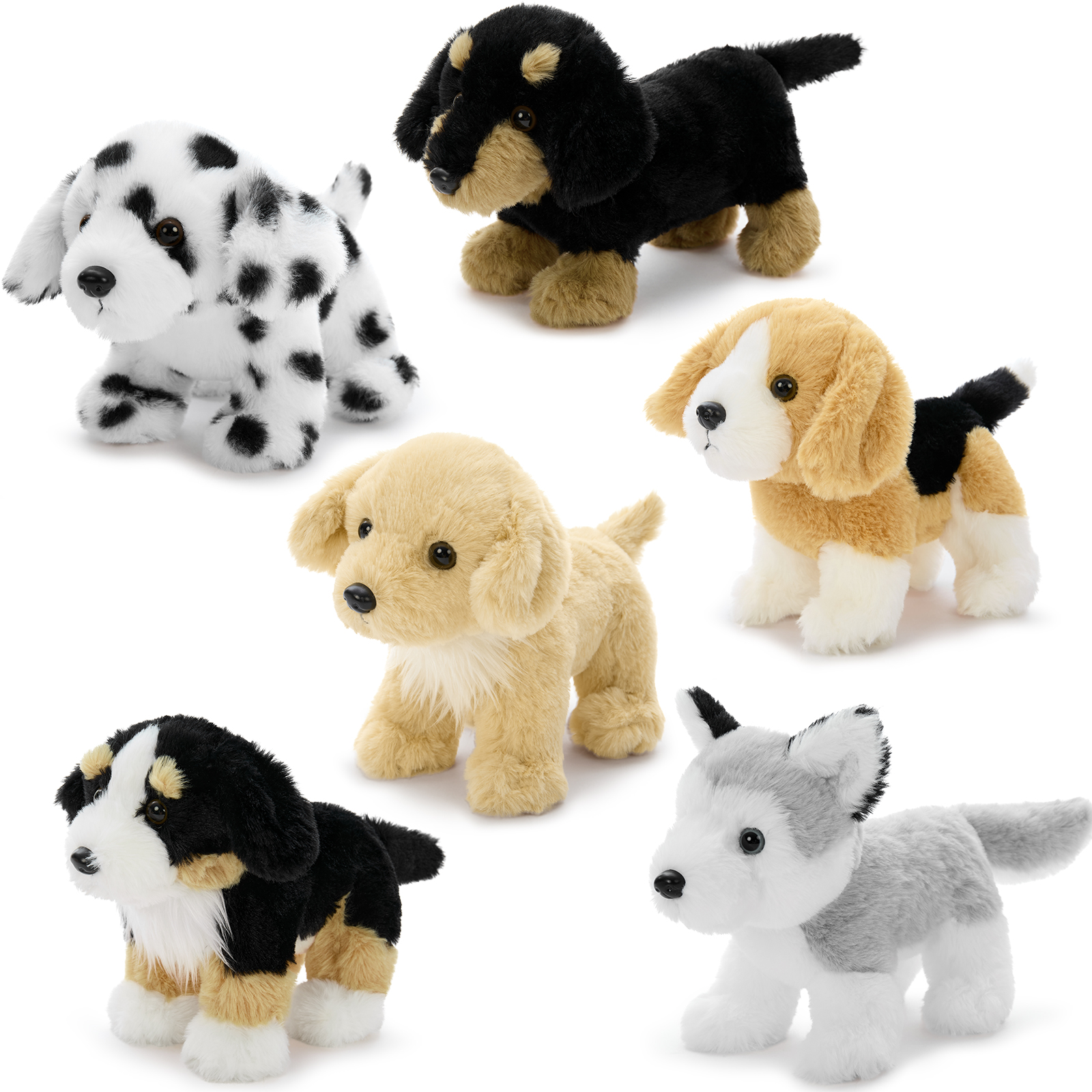 thumbnail video image 2 of MorisMos 6 Pcs Bulk Stuffed Animals, Fluffy Assorted Stuffed Puppy Plush Toys, 2 of 7