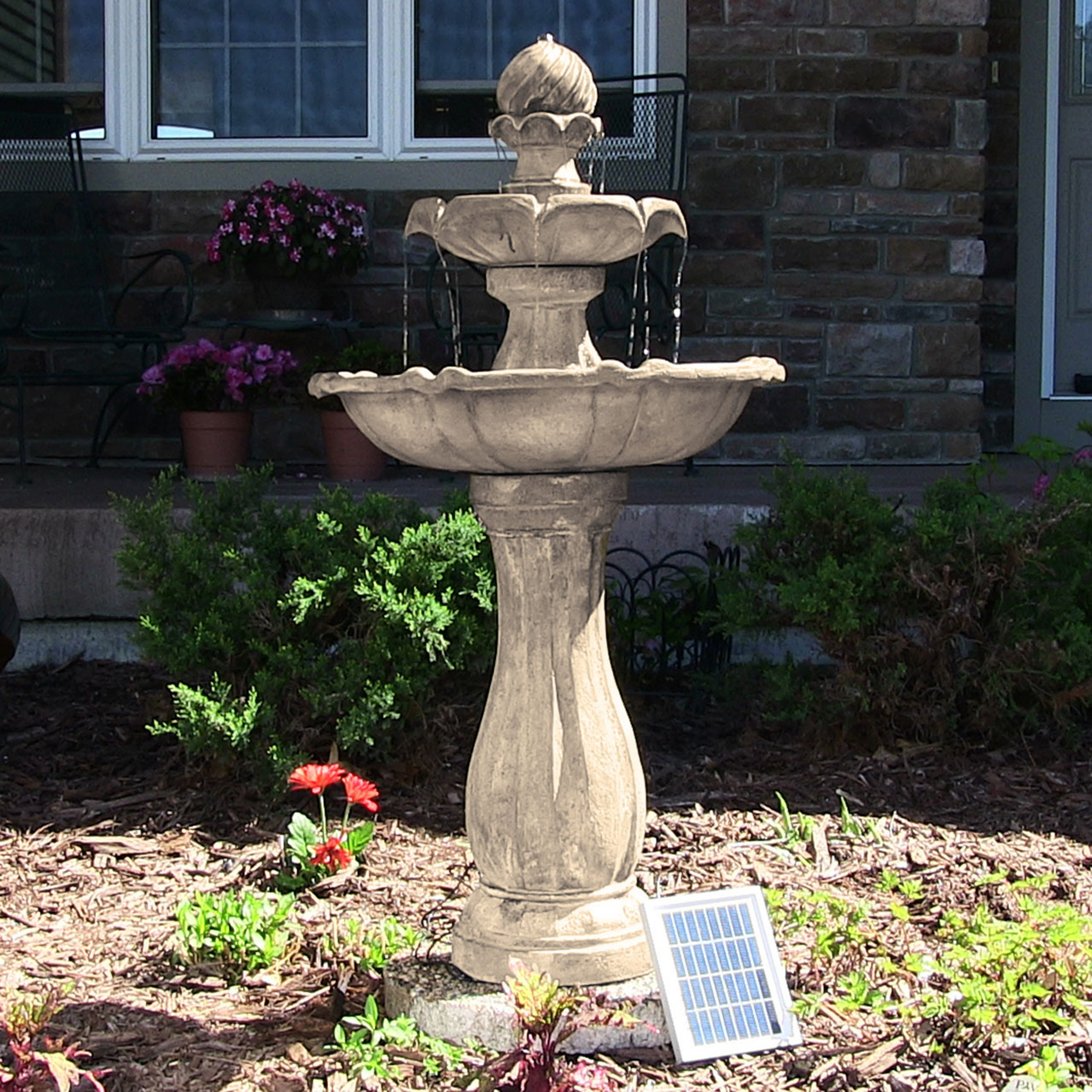 thumbnail video image 2 of Sunnydaze 45" 2-Tier Arcade Solar Outdoor Water Fountain with LED - Earth, 2 of 15