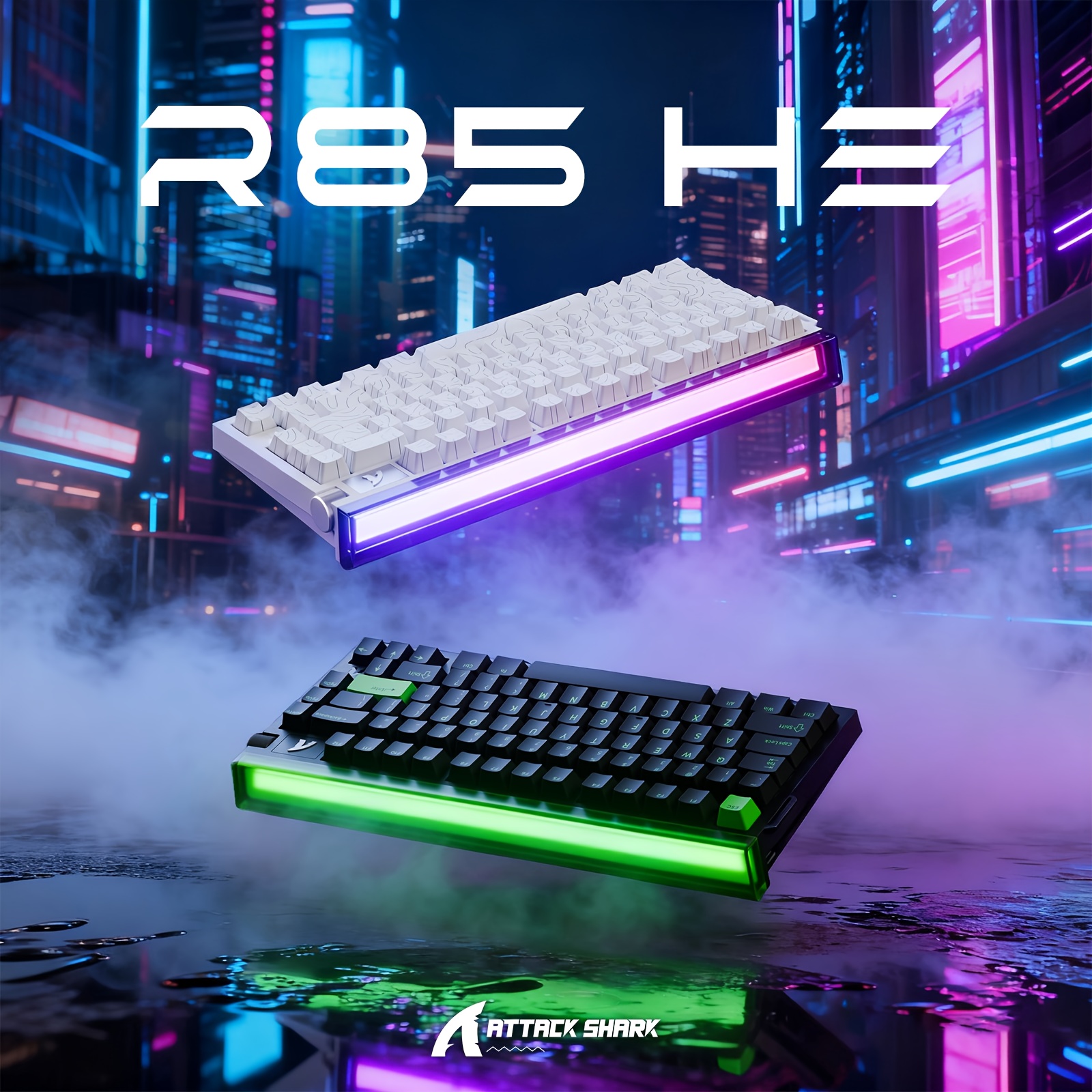 thumbnail video image 2 of ATTACK SHARK R85 HE 75% Magnetic Wired Gaming Keyboard, 8KHz Polling Rate, Hall Effect Hot Swappable Switches, RGB Light Bar, Volume Knob, PC/Mac Compatible, Green, 2 of 10