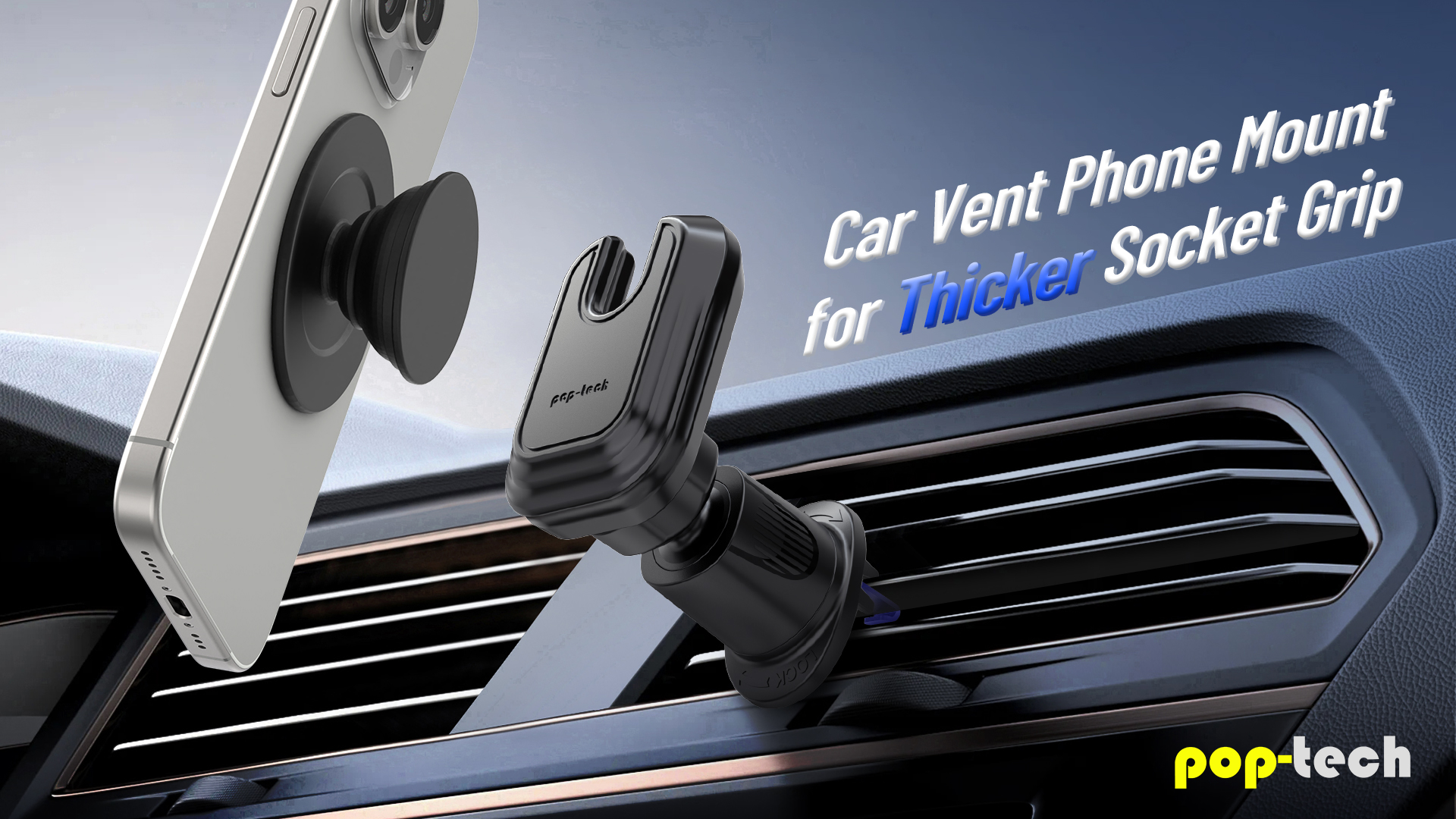 thumbnail video image 2 of Car Vent Phone Mount for Socket Grip, Air Vent Clip Phone Holder Compatible with Magsafe Wallet Black & iPhone Samsung Card Holder, Cell Phone Stand with Sticky Adhesive, 2 of 8