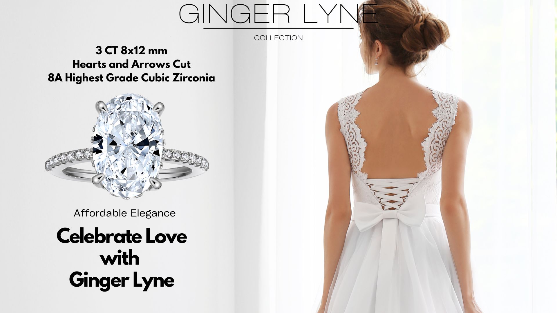 thumbnail video image 2 of Solitaire 3 Ct Oval Engagement Ring for Women Sterling Silver CZ Ginger Lyne Collection, 2 of 6