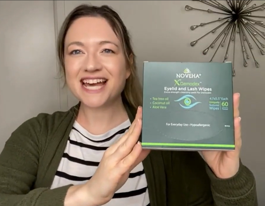 thumbnail video image 2 of NOVEHA Demodex Eyelid & Lash Wipes |  Extra Strength Eyelash Cleansing Wipes - Battle Itchy & Irritated Eyes associated with Demodex Mites | Naturally Remove Debris | Individually Wrapped Pack of 60, 2 of 7