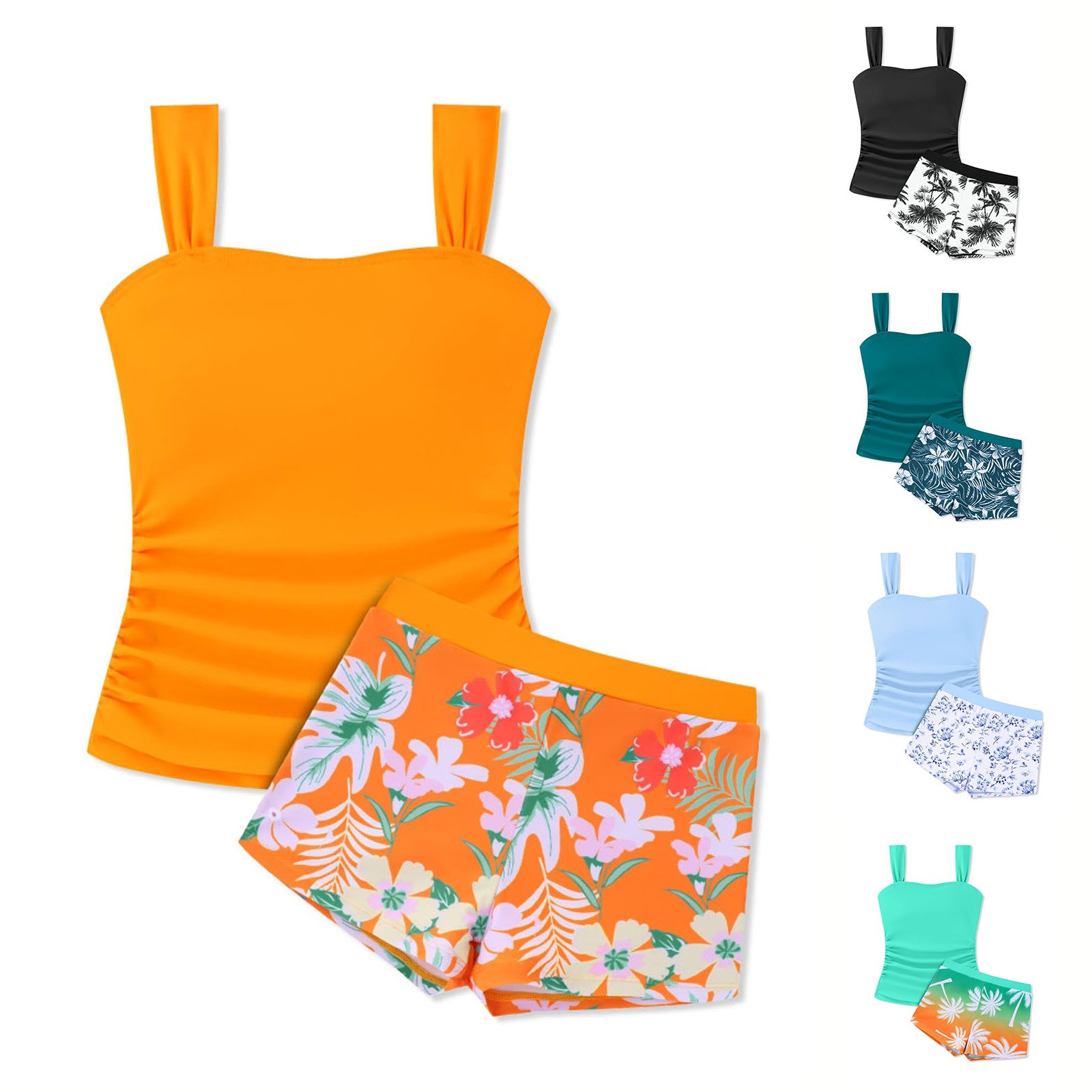 thumbnail video image 2 of SGMVNU Girl Two Piece Swimsuit Tankini Set with Boyshorts Bathing Suit Girls' Padded Swimwear for Summer Beach, Size 13-14 Years, tr1-Blue, 2 of 4