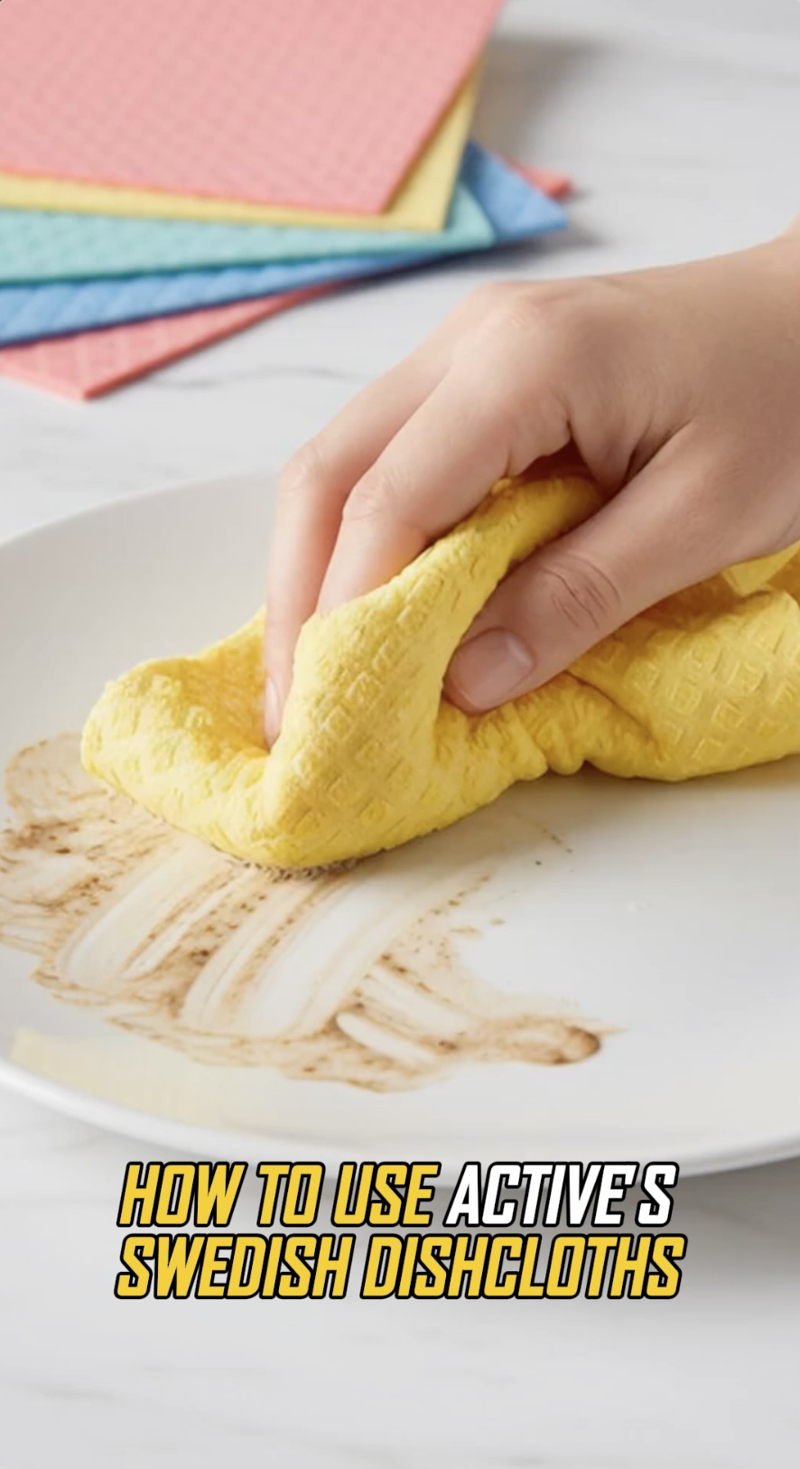 thumbnail video image 2 of Active Swedish Dish Cloths, Reusable and Washable Cellulose Sponge Dish Towels, Multicolor, 12 pack, 2 of 7